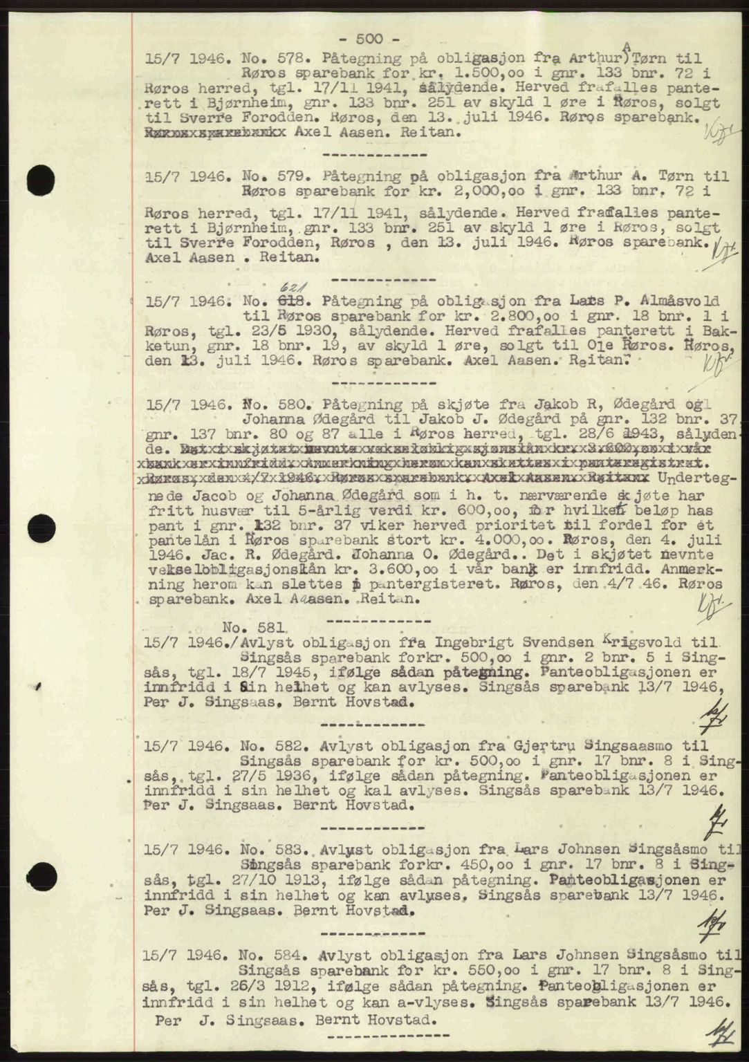 Gauldal sorenskriveri, SAT/A-0014/1/2/2C: Pantebok nr. A2, 1946-1946, Dagboknr: 578/1946