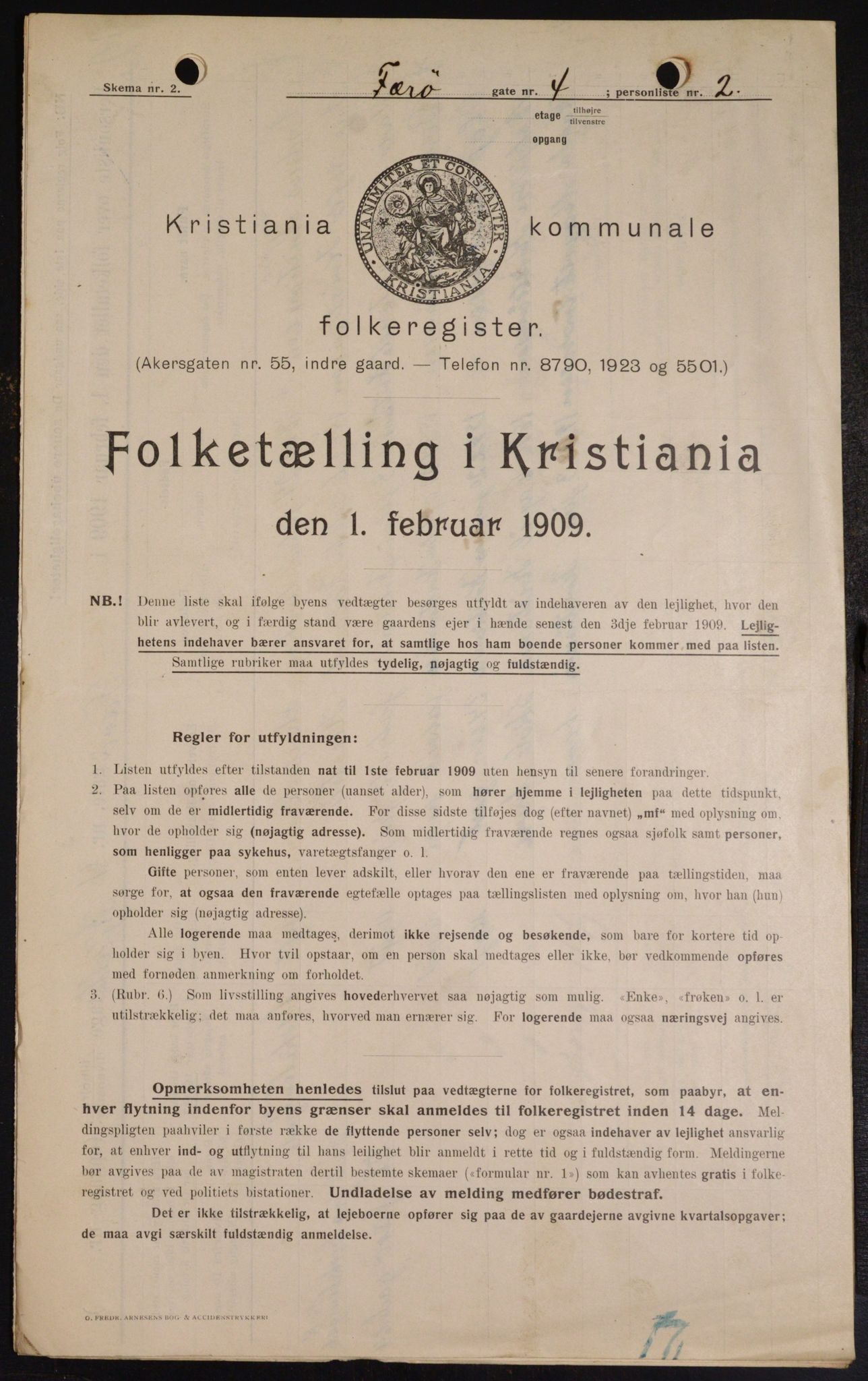 OBA, Kommunal folketelling 1.2.1909 for Kristiania kjøpstad, 1909, s. 2461