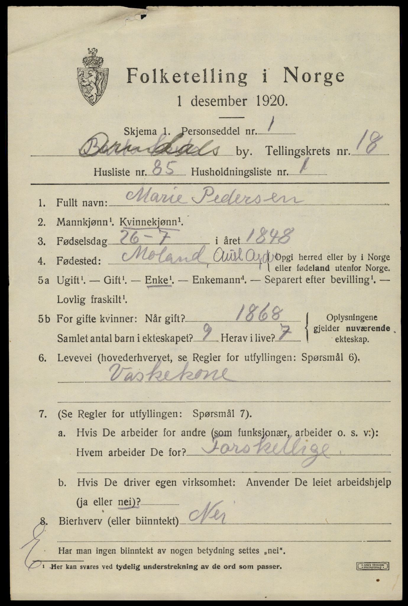 SAK, Folketelling 1920 for 0903 Arendal kjøpstad, 1920, s. 25880