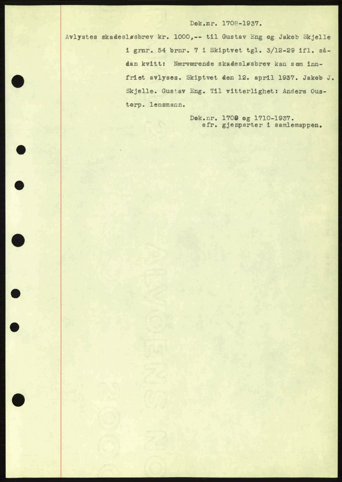 Moss sorenskriveri, SAO/A-10168: Pantebok nr. B4, 1937-1938, Dagboknr: 1708/1937