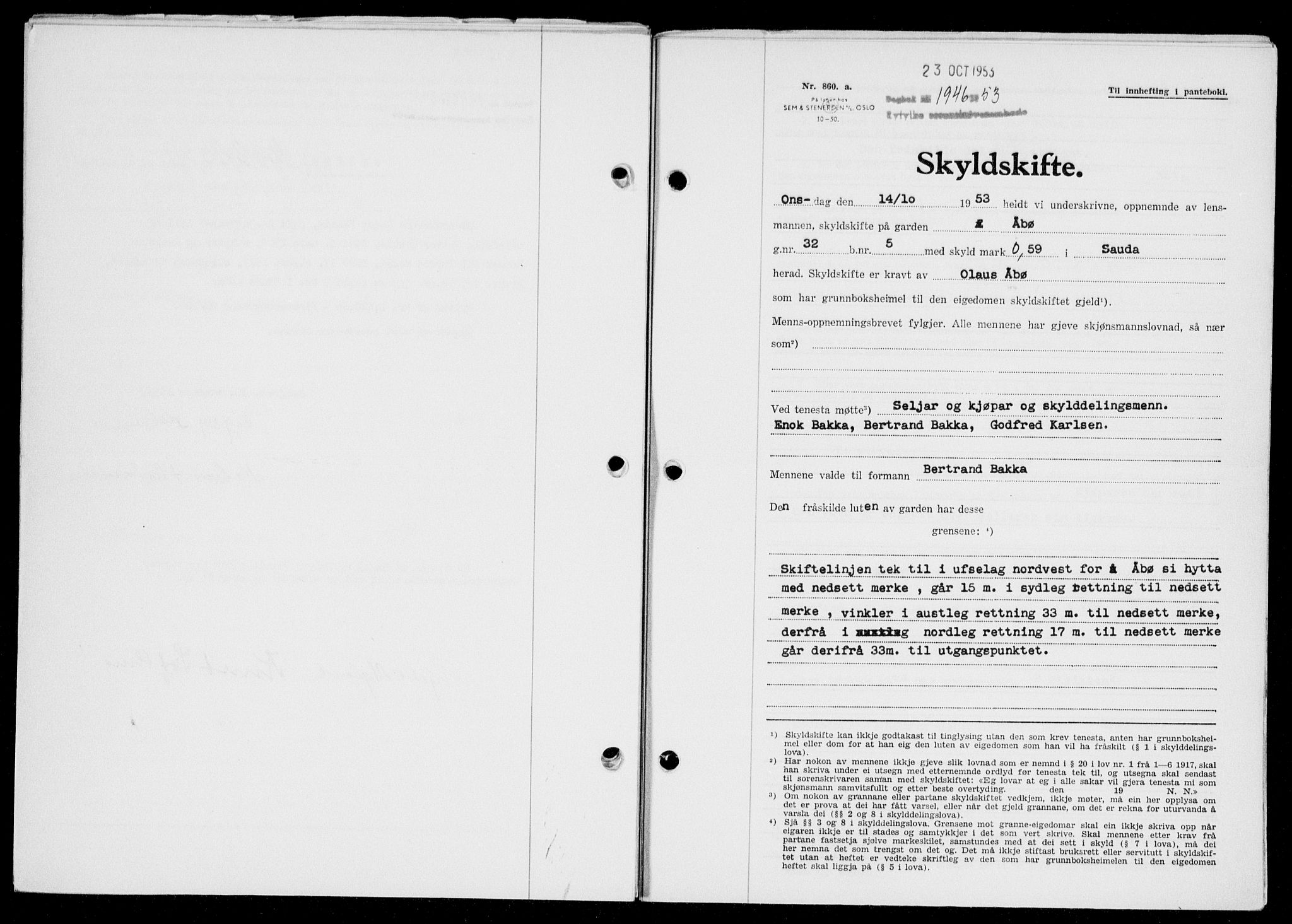 Ryfylke tingrett, SAST/A-100055/001/II/IIB/L0123: Pantebok nr. 102, 1953-1954, Dagboknr: 1946/1953