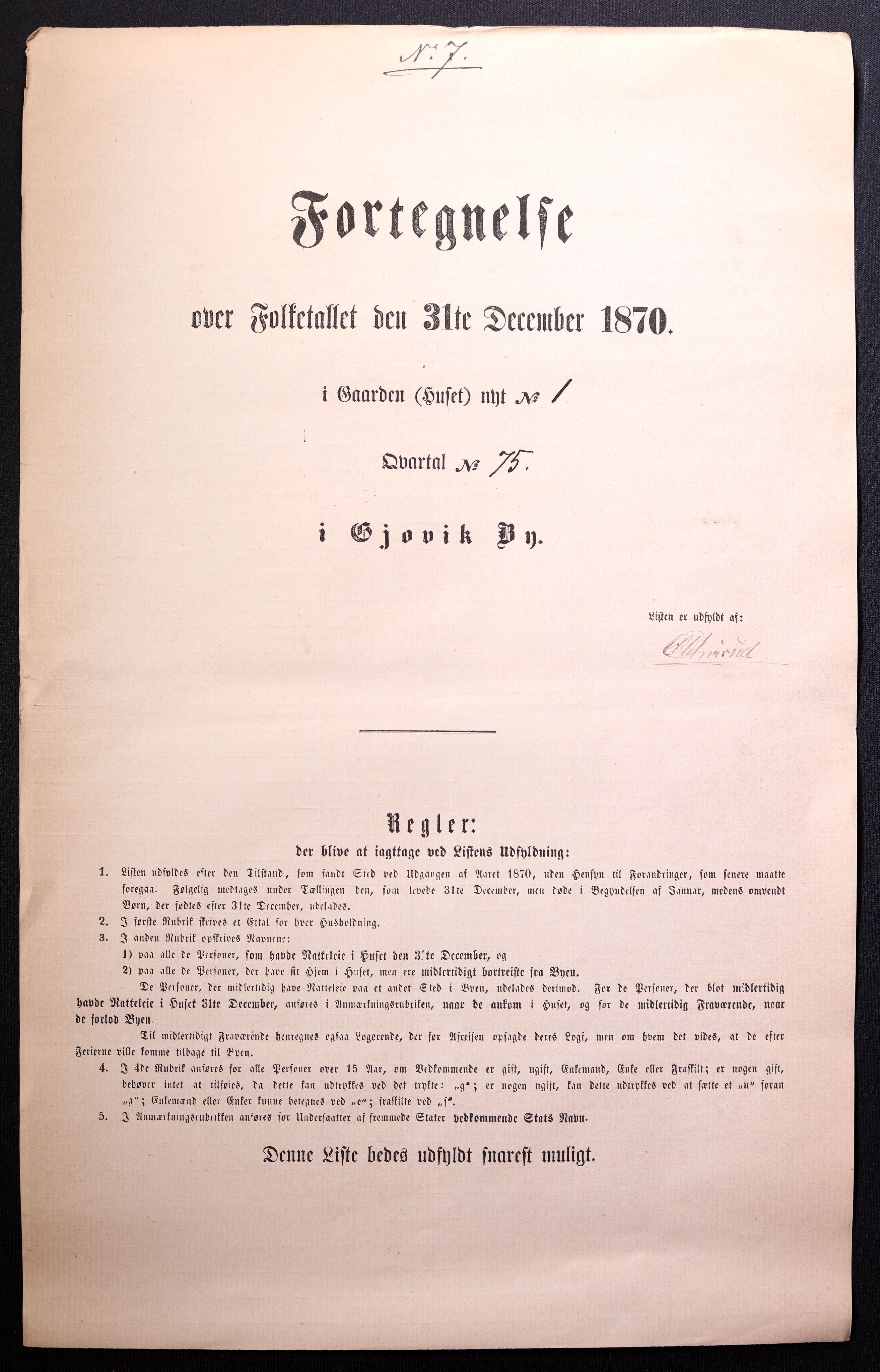 RA, Folketelling 1870 for 0502 Gjøvik kjøpstad, 1870, s. 7