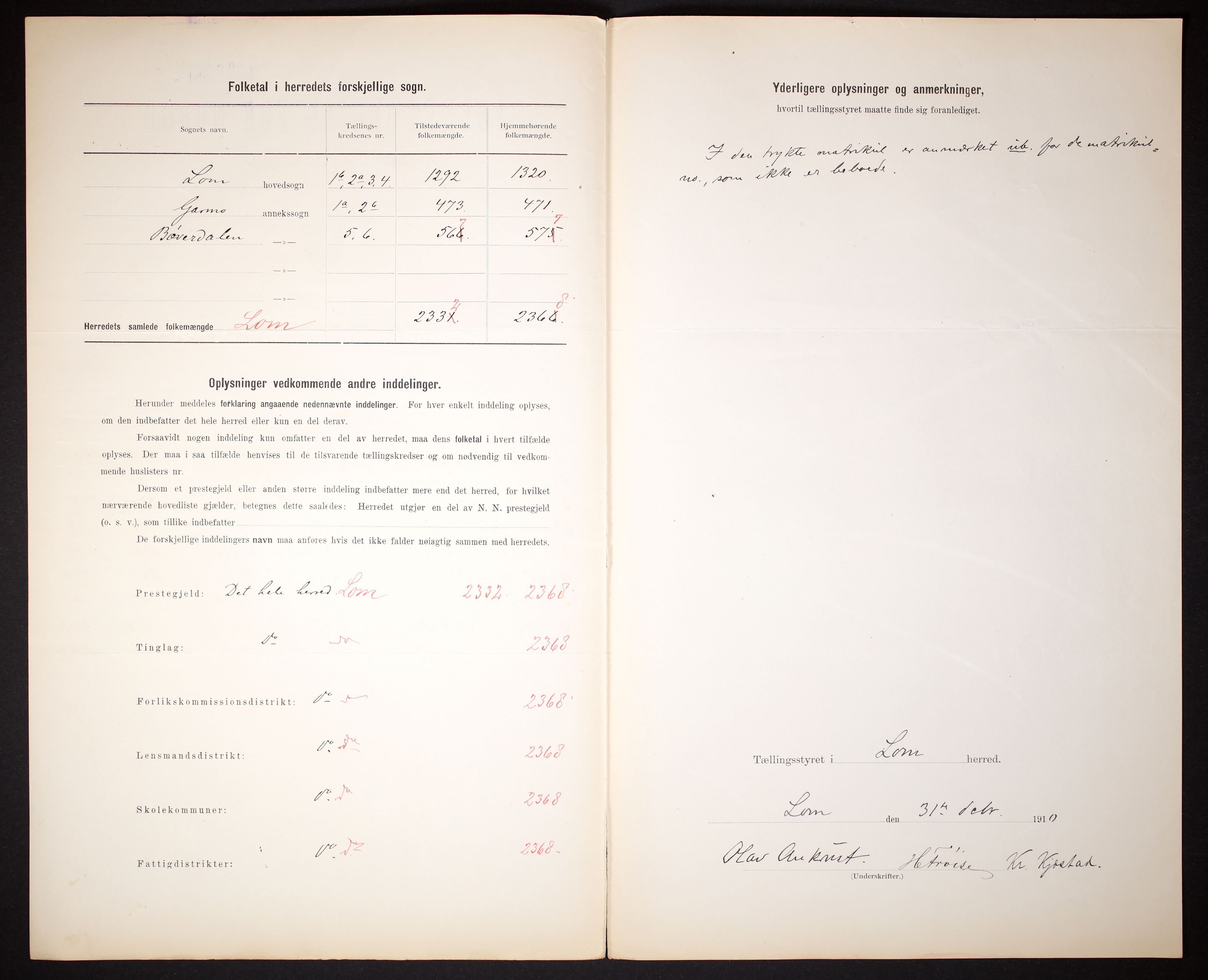 RA, Folketelling 1910 for 0514 Lom herred, 1910, s. 3