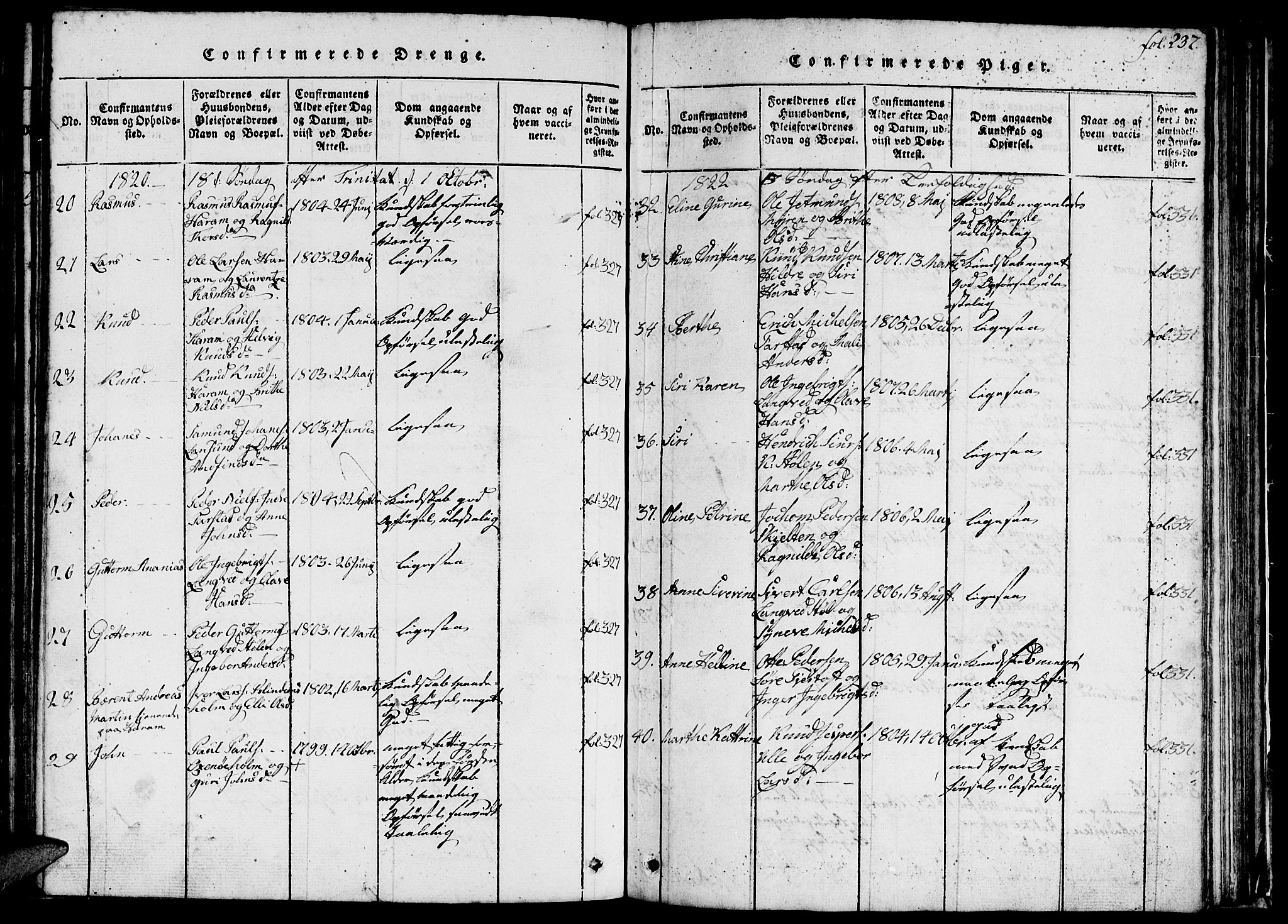 Ministerialprotokoller, klokkerbøker og fødselsregistre - Møre og Romsdal, SAT/A-1454/536/L0506: Klokkerbok nr. 536C01, 1818-1859, s. 237
