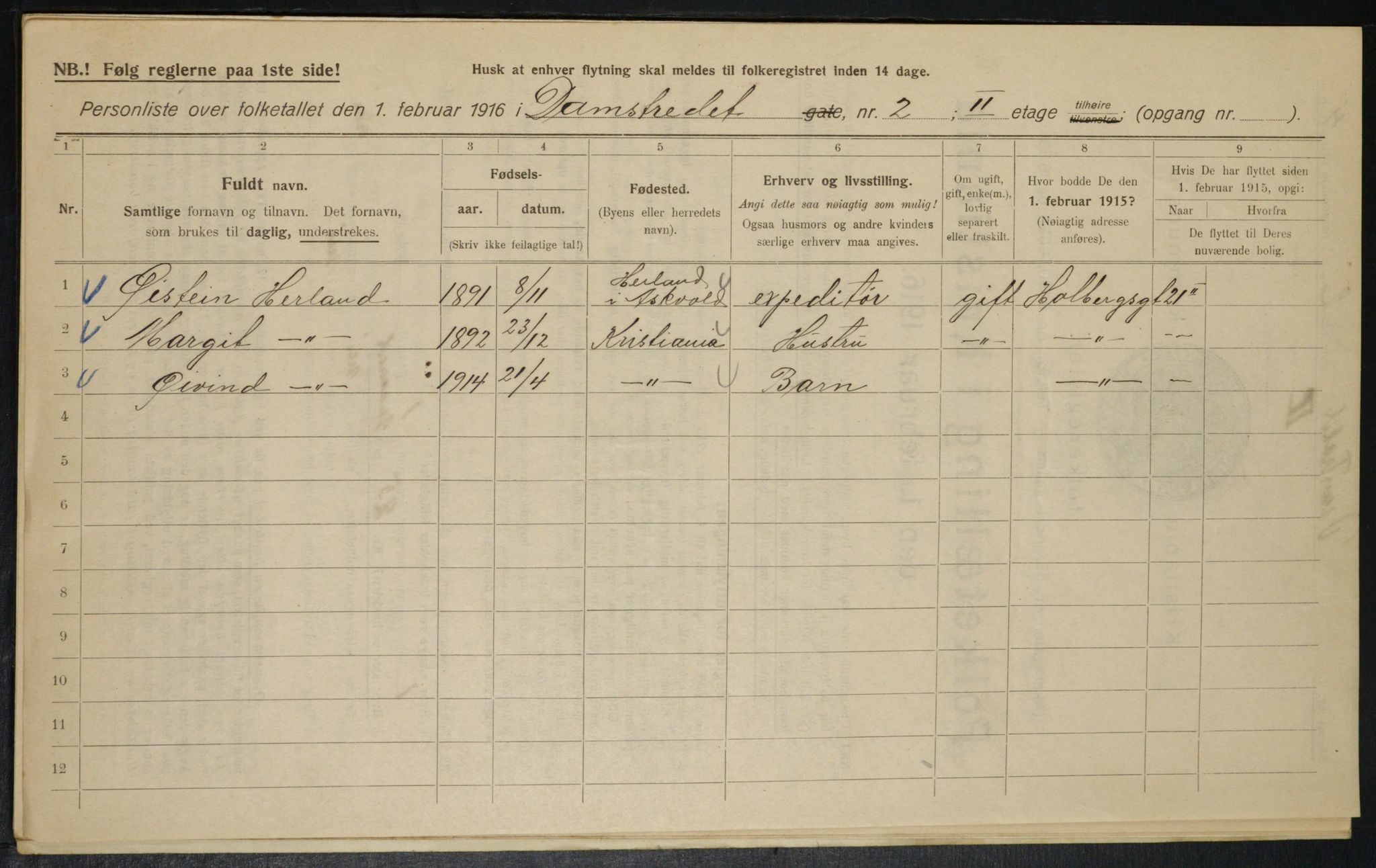 OBA, Kommunal folketelling 1.2.1916 for Kristiania, 1916, s. 14456