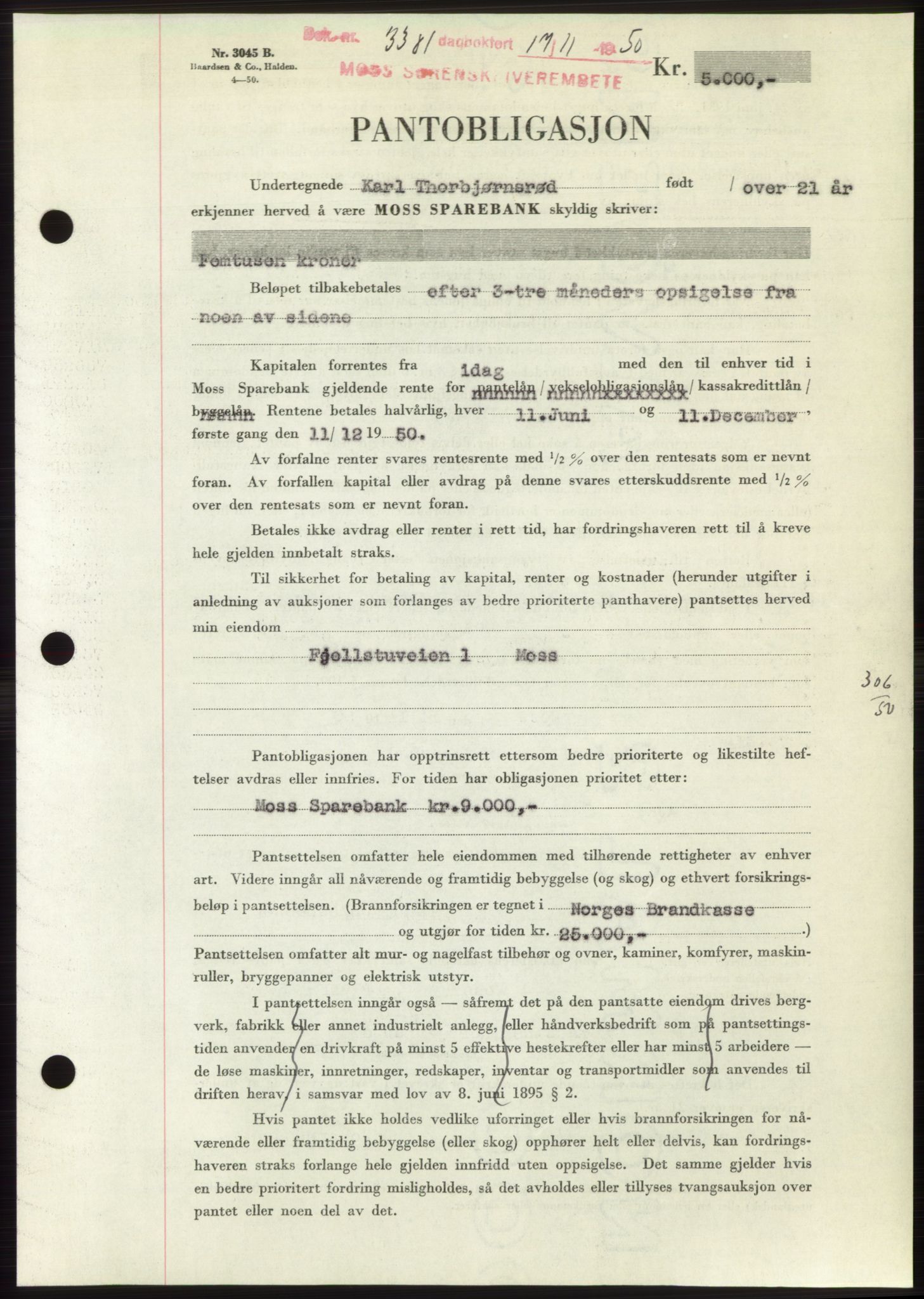 Moss sorenskriveri, SAO/A-10168: Pantebok nr. B25, 1950-1950, Dagboknr: 3381/1950