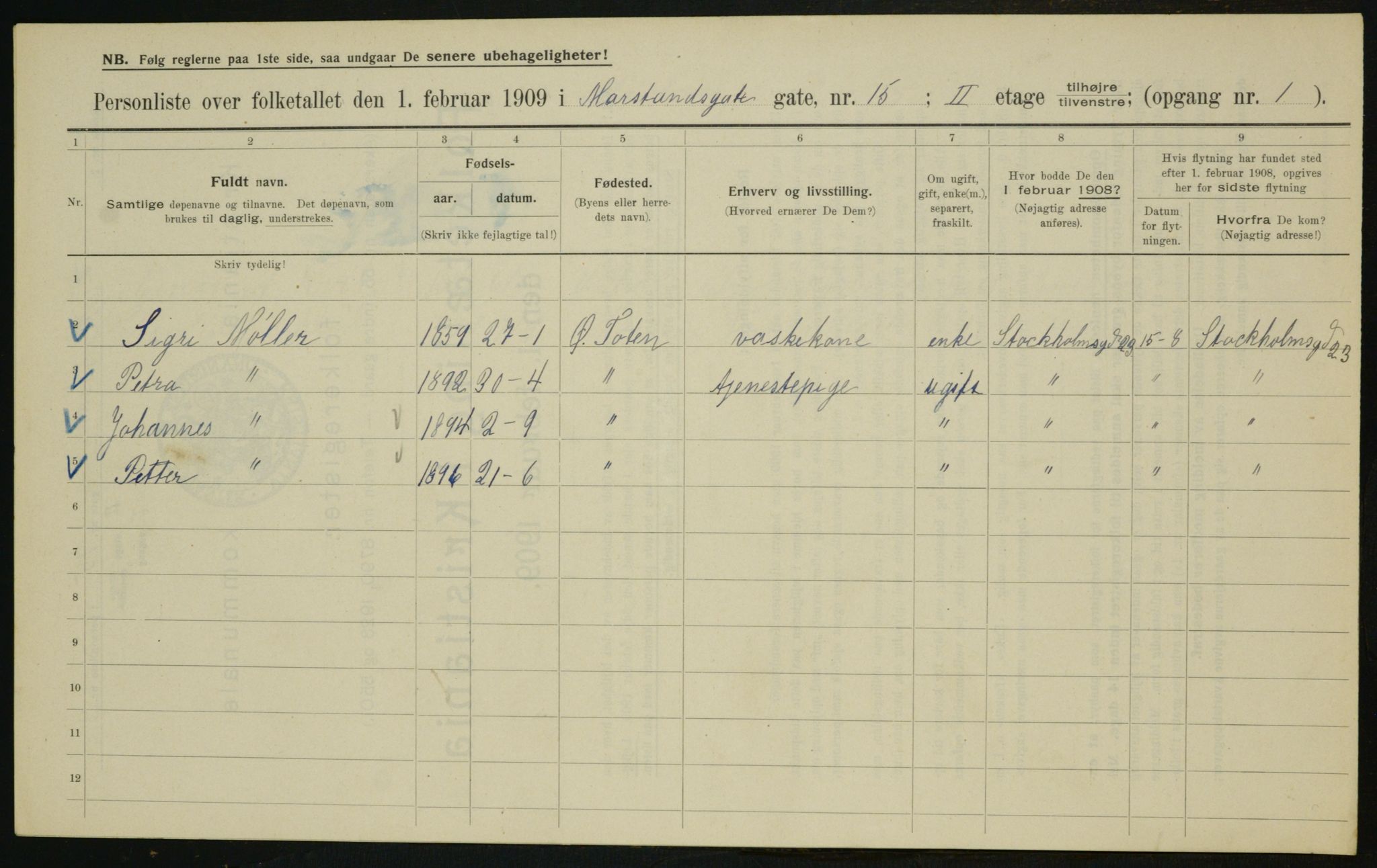 OBA, Kommunal folketelling 1.2.1909 for Kristiania kjøpstad, 1909, s. 58757