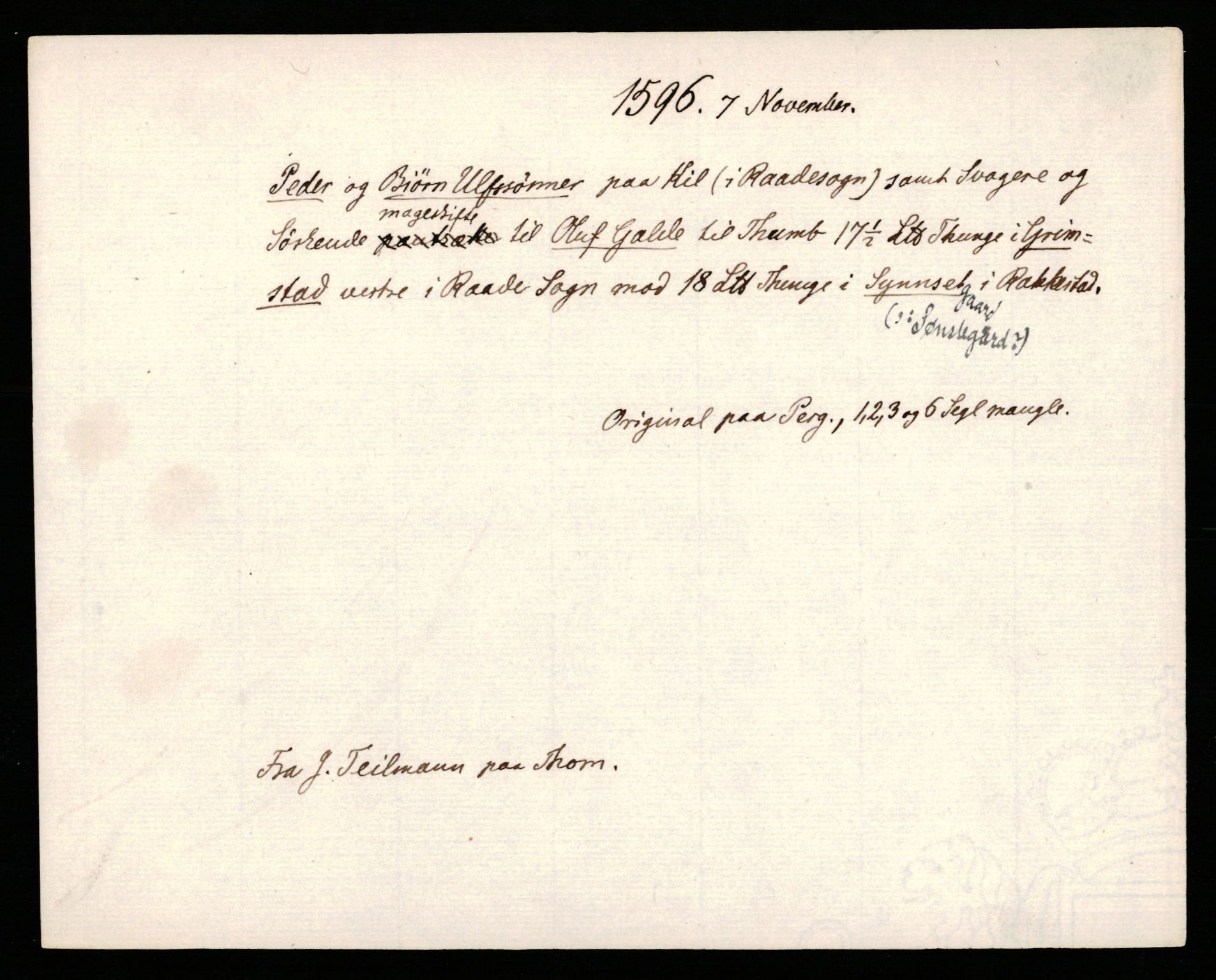 Riksarkivets diplomsamling, AV/RA-EA-5965/F35/F35b/L0004: Riksarkivets diplomer, seddelregister, 1593-1600, s. 289