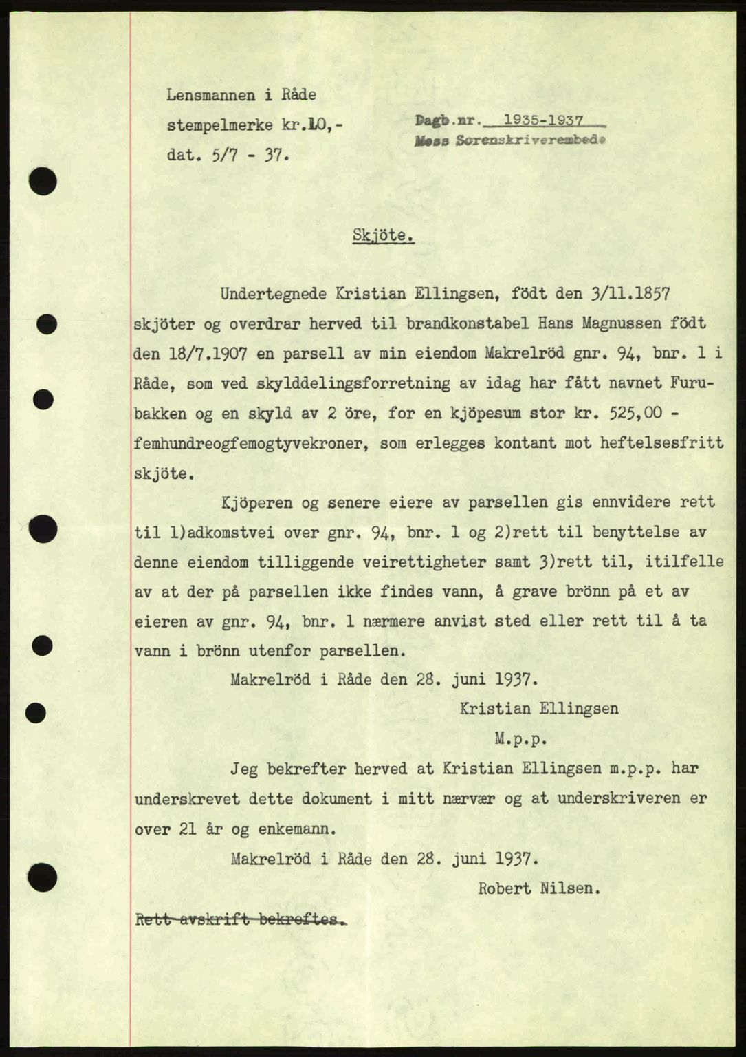 Moss sorenskriveri, SAO/A-10168: Pantebok nr. A3, 1937-1938, Dagboknr: 1935/1937