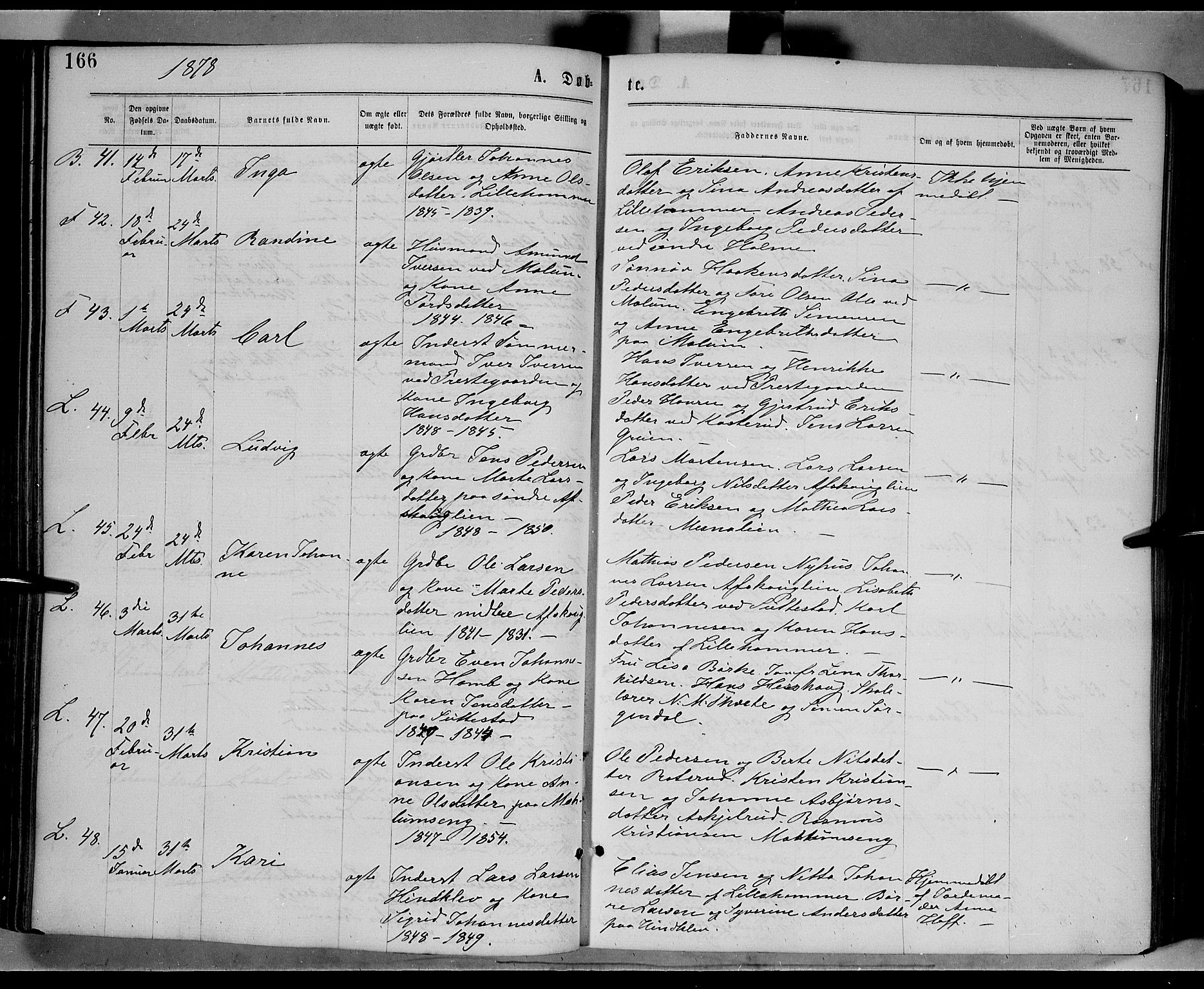 Fåberg prestekontor, AV/SAH-PREST-086/H/Ha/Haa/L0007: Ministerialbok nr. 7, 1868-1878, s. 166