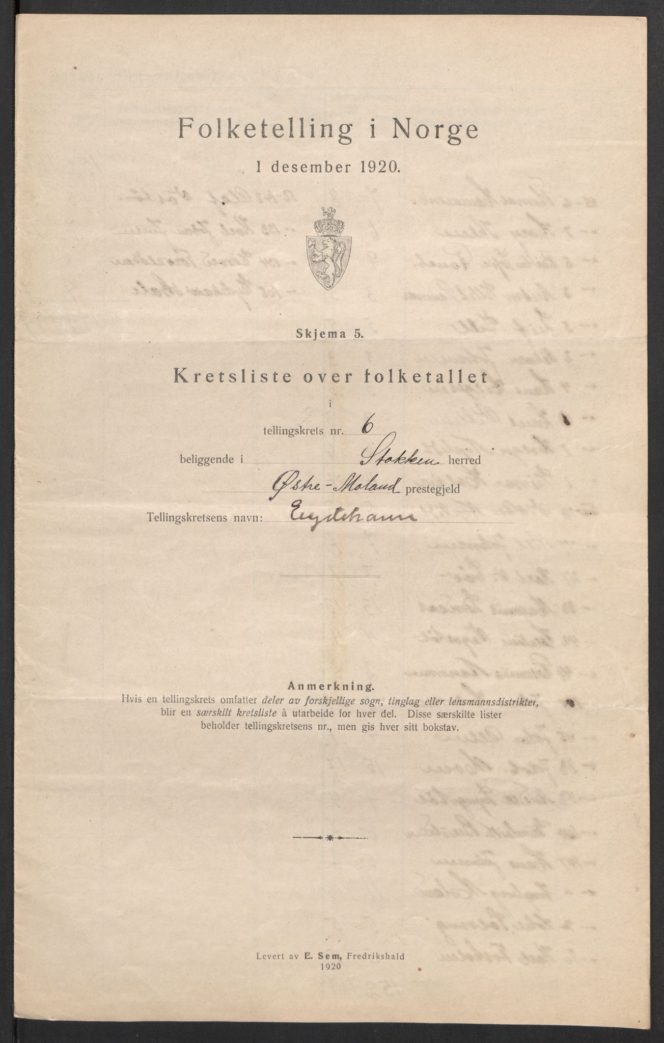 SAK, Folketelling 1920 for 0917 Stokken herred, 1920, s. 21