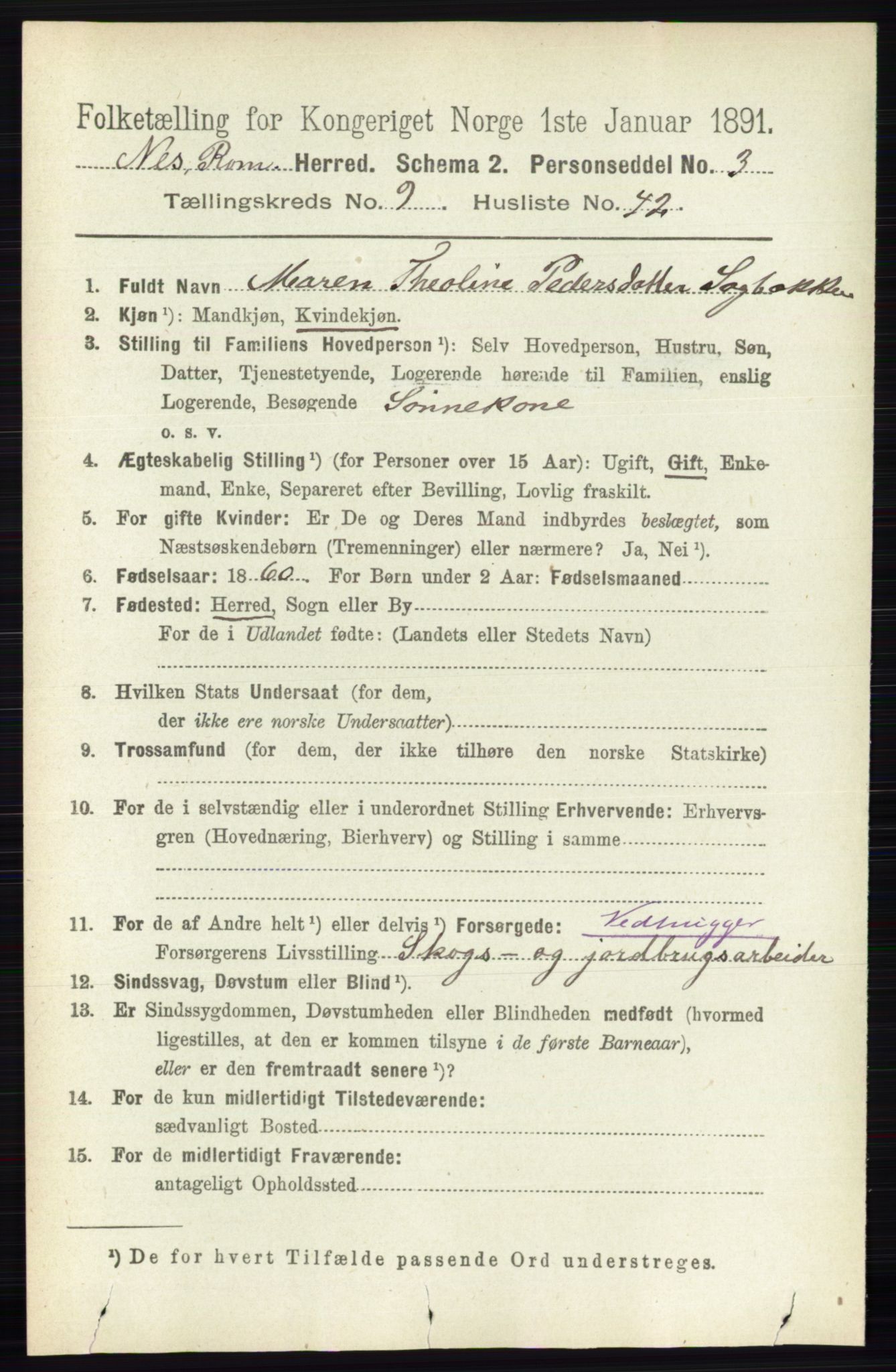 RA, Folketelling 1891 for 0236 Nes herred, 1891, s. 5548