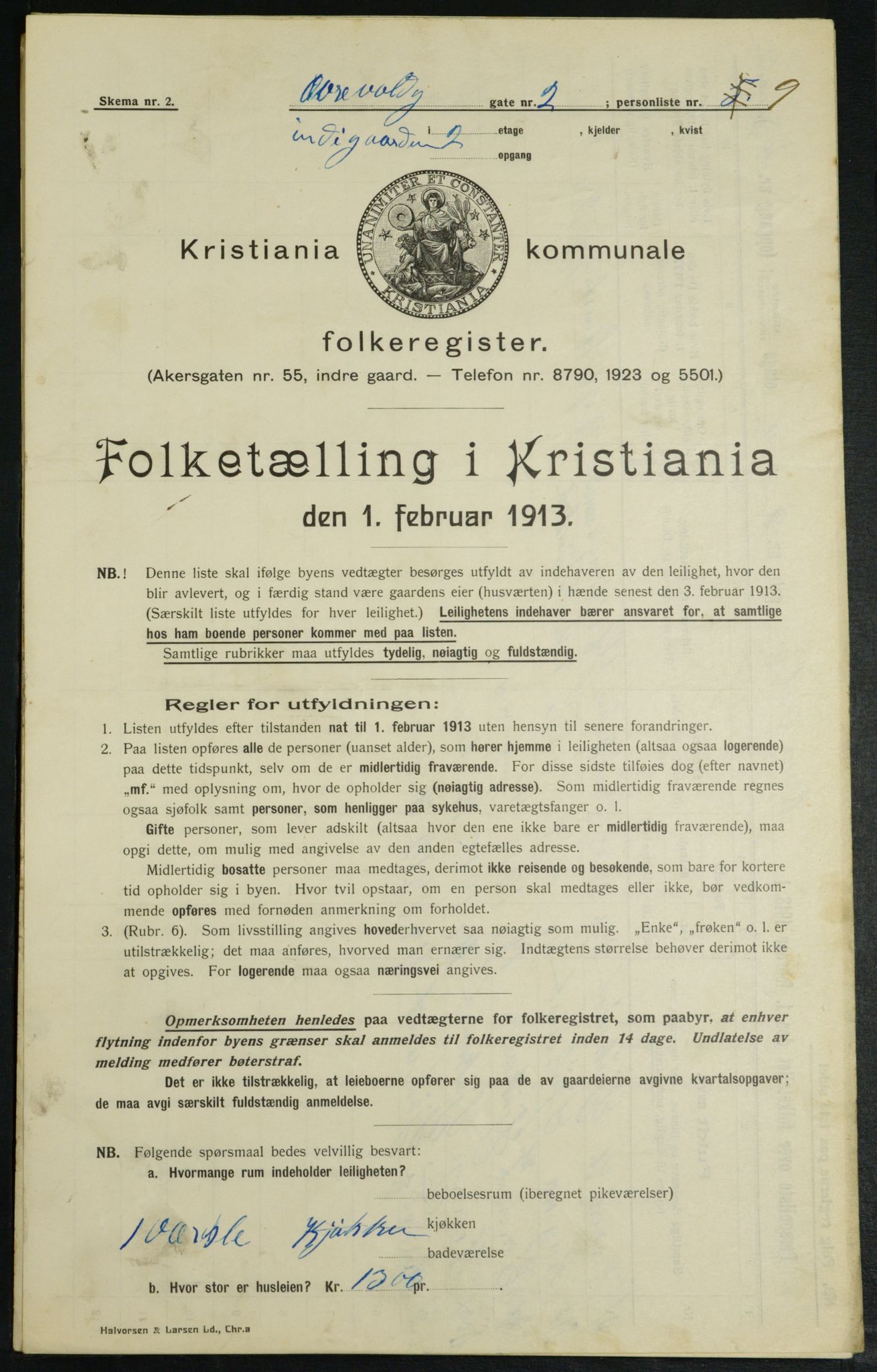 OBA, Kommunal folketelling 1.2.1913 for Kristiania, 1913, s. 130002