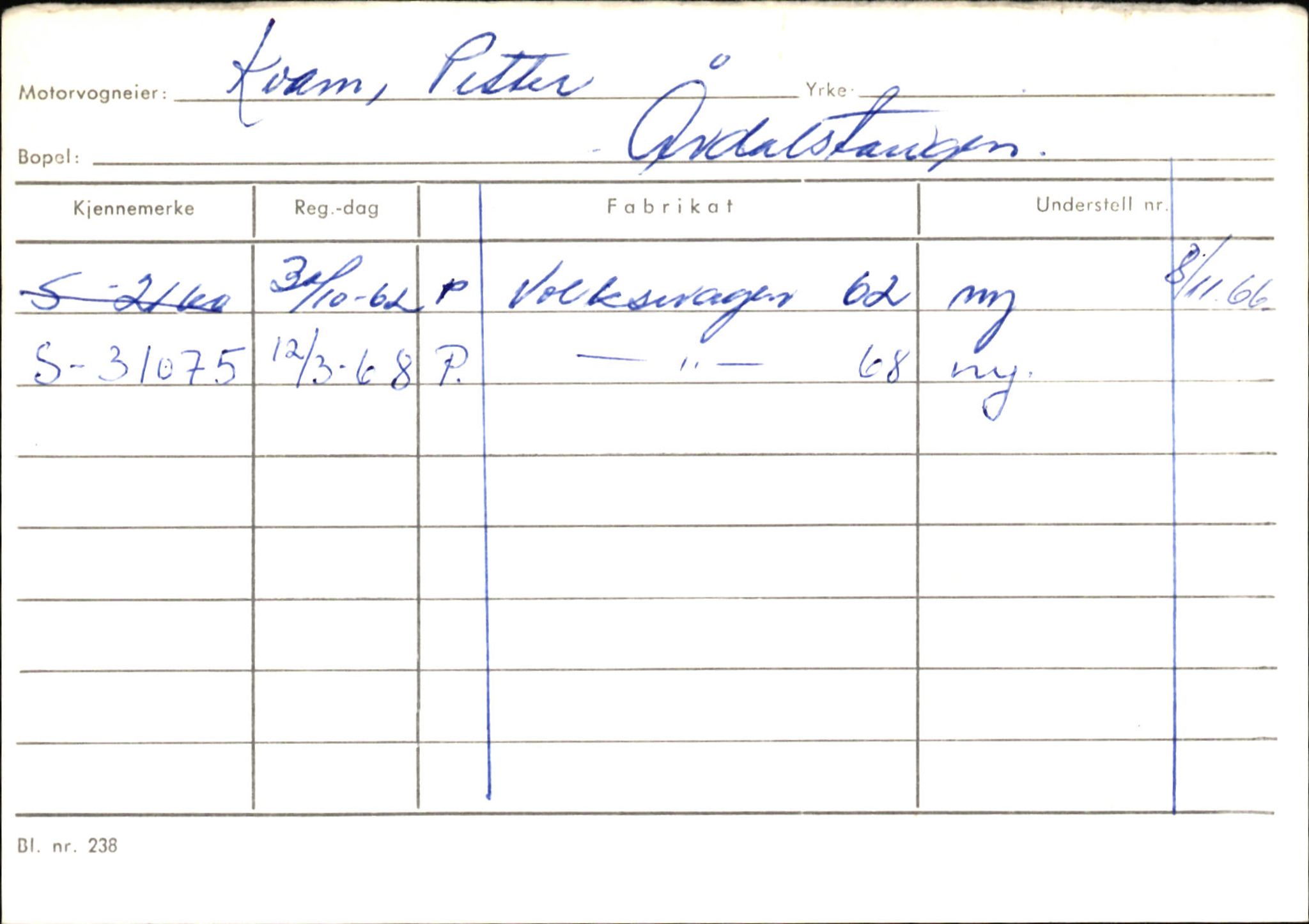 Statens vegvesen, Sogn og Fjordane vegkontor, SAB/A-5301/4/F/L0145: Registerkort Vågsøy S-Å. Årdal I-P, 1945-1975, s. 1299