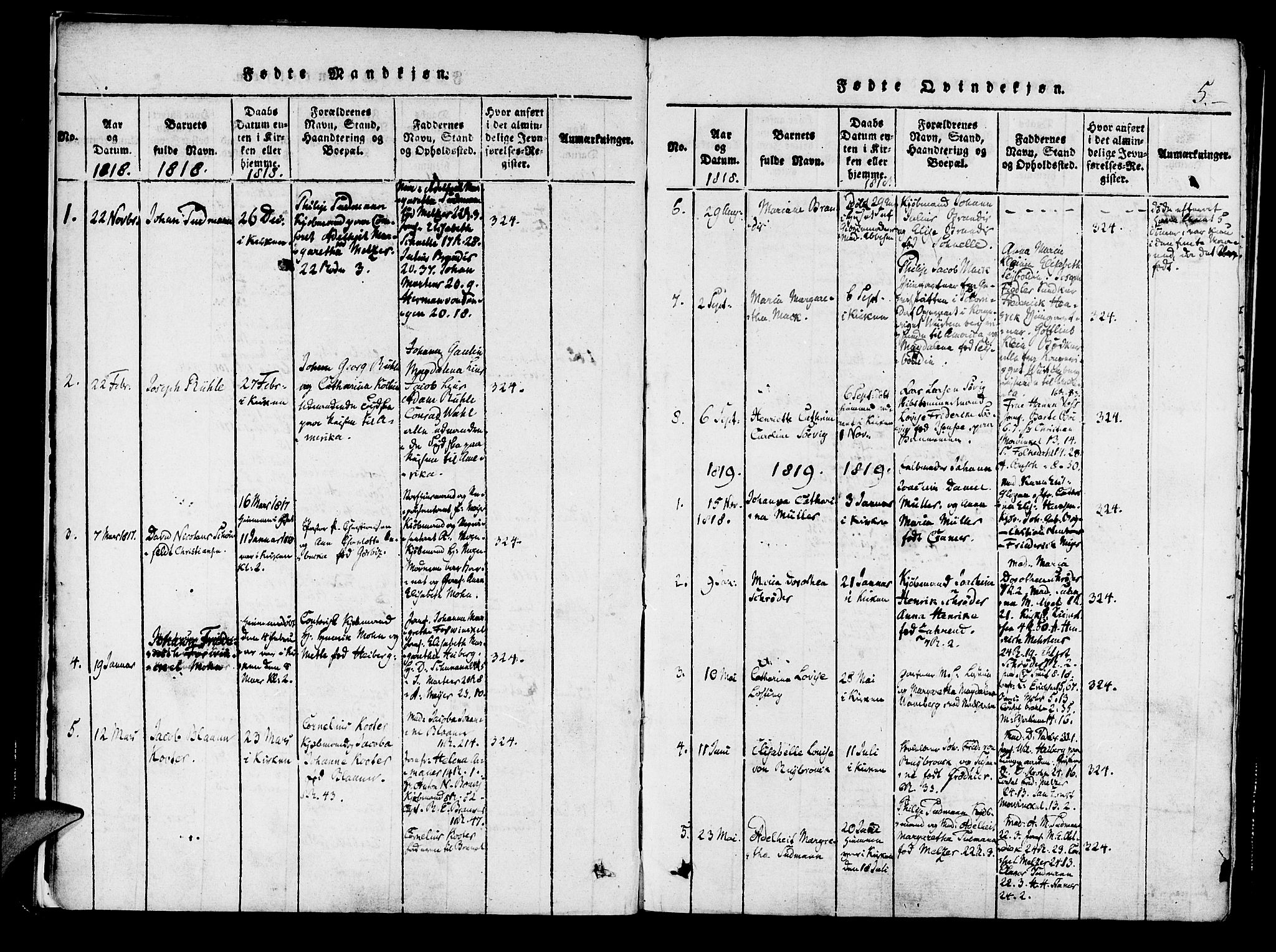 Mariakirken Sokneprestembete, SAB/A-76901/H/Haa/L0005: Ministerialbok nr. A 5, 1815-1845, s. 5