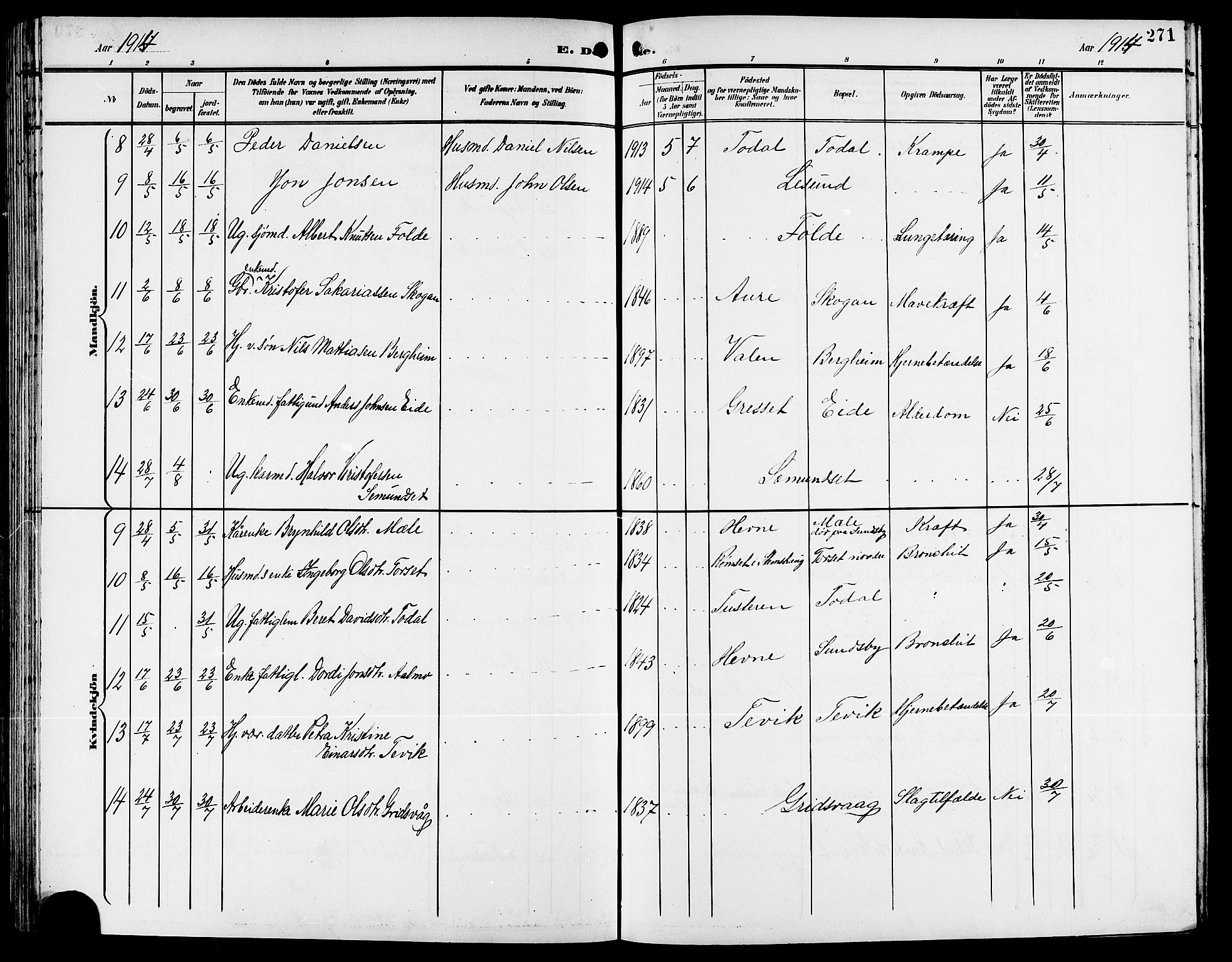 Ministerialprotokoller, klokkerbøker og fødselsregistre - Møre og Romsdal, AV/SAT-A-1454/578/L0910: Klokkerbok nr. 578C03, 1900-1921, s. 271