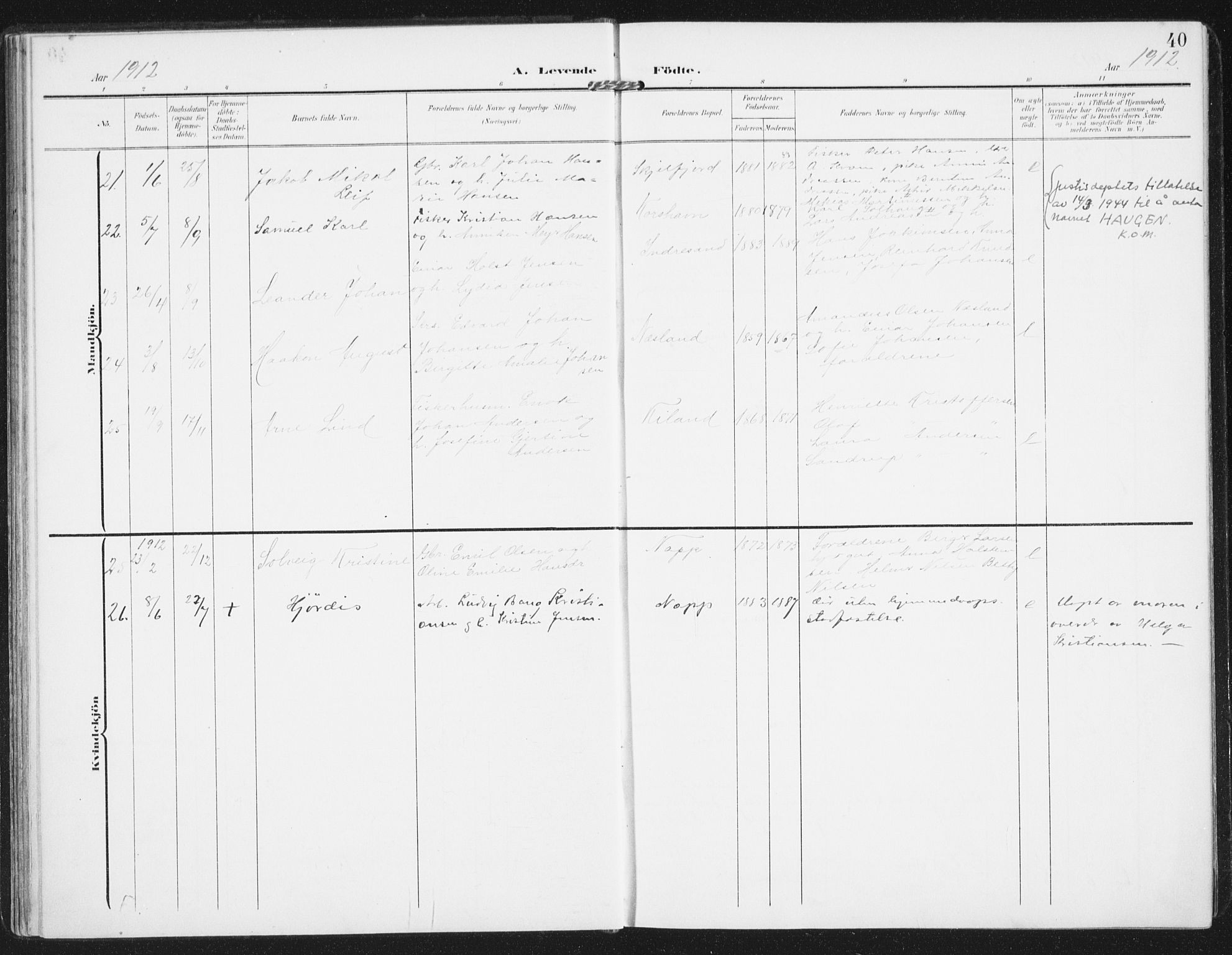 Ministerialprotokoller, klokkerbøker og fødselsregistre - Nordland, AV/SAT-A-1459/885/L1206: Ministerialbok nr. 885A07, 1905-1915, s. 40
