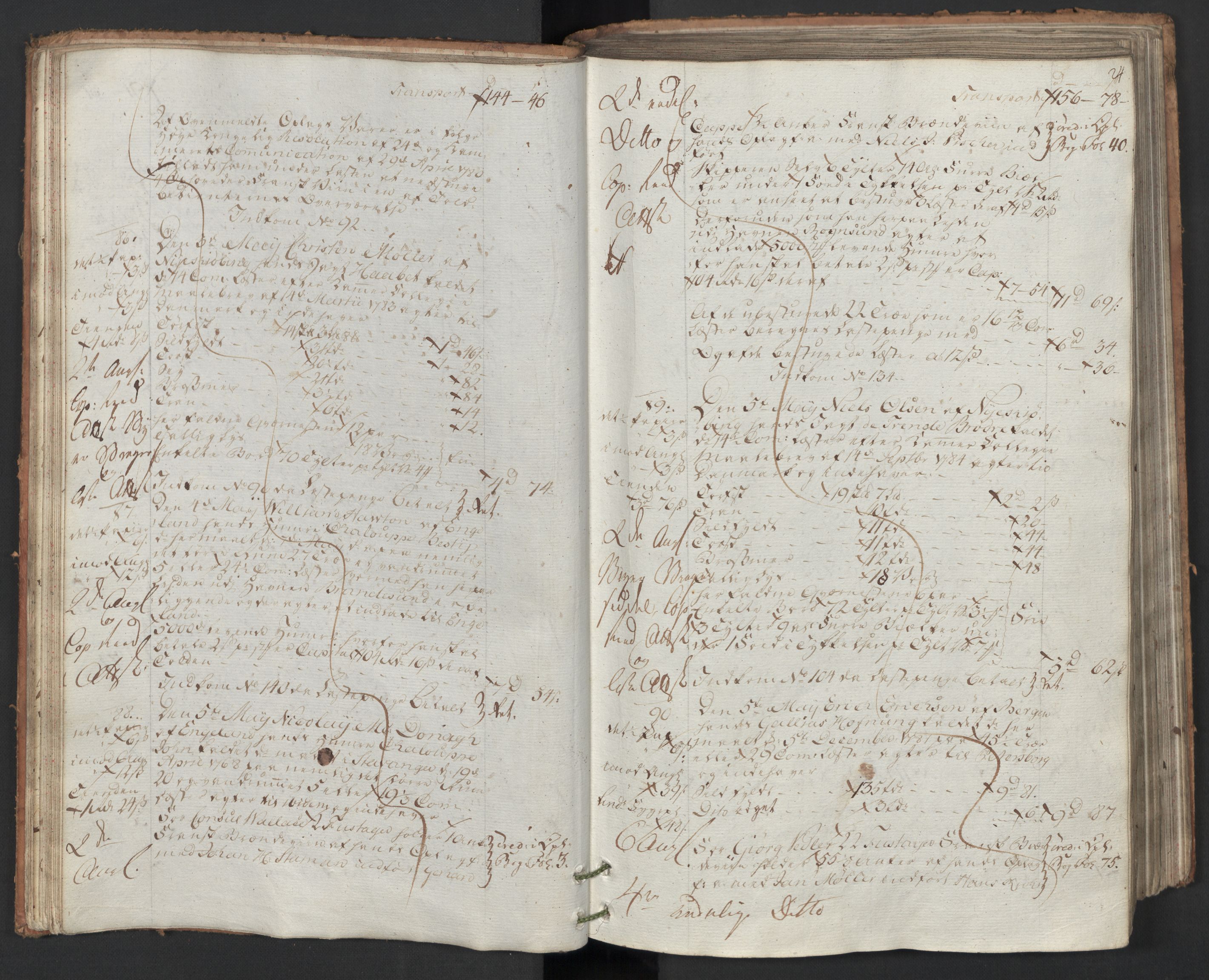 Generaltollkammeret, tollregnskaper, AV/RA-EA-5490/R26/L0223/0001: Tollregnskaper Bergen A / Utgående hovedtollbok, 1786, s. 23b-24a
