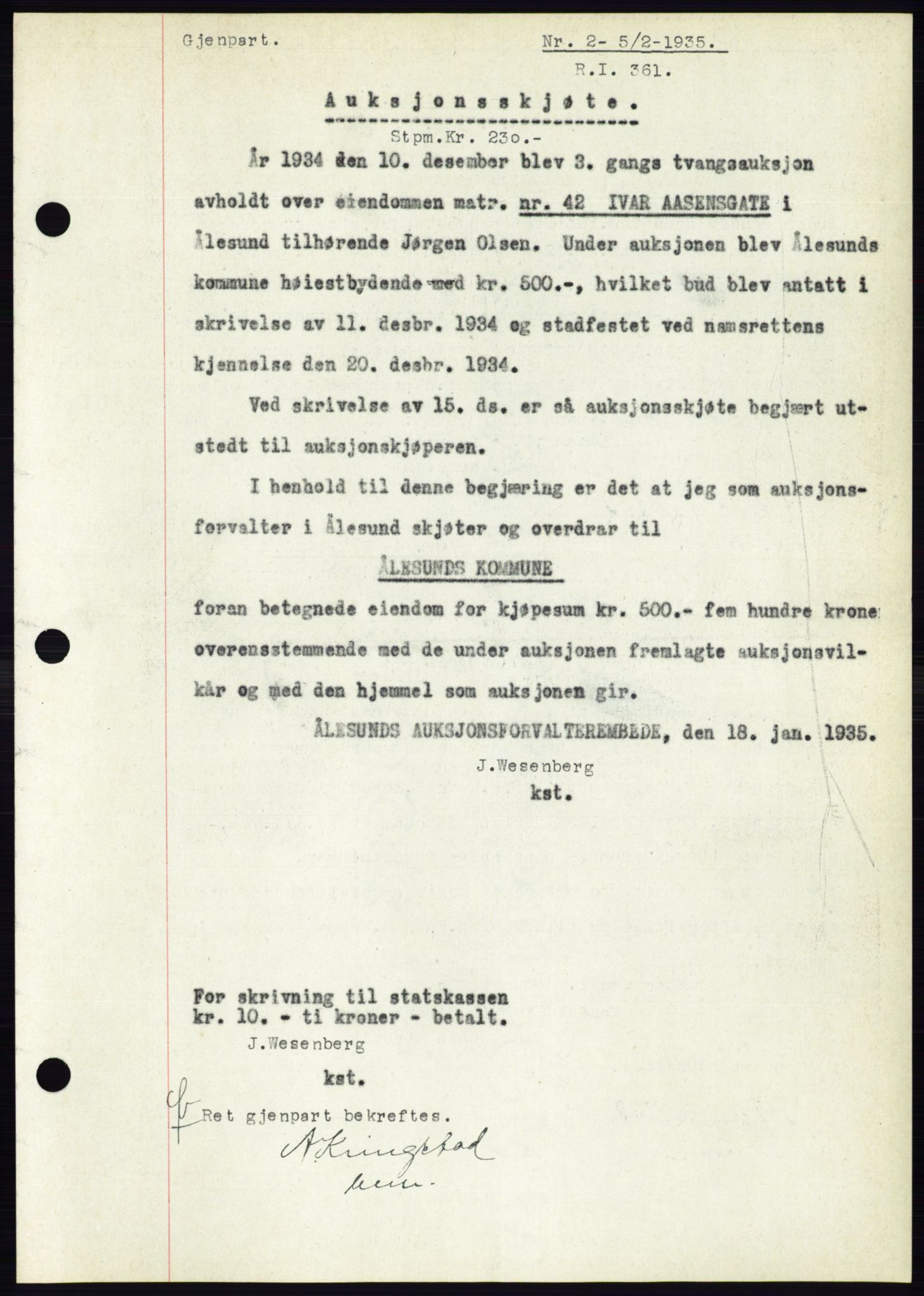 Ålesund byfogd, SAT/A-4384: Pantebok nr. 32, 1934-1935, Tingl.dato: 05.02.1935