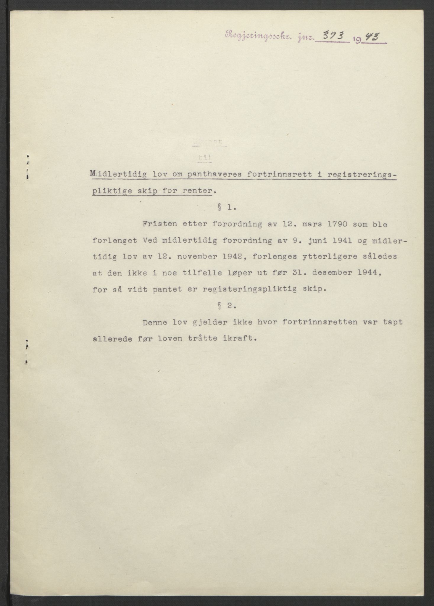 NS-administrasjonen 1940-1945 (Statsrådsekretariatet, de kommisariske statsråder mm), RA/S-4279/D/Db/L0099: Lover, 1943, s. 733