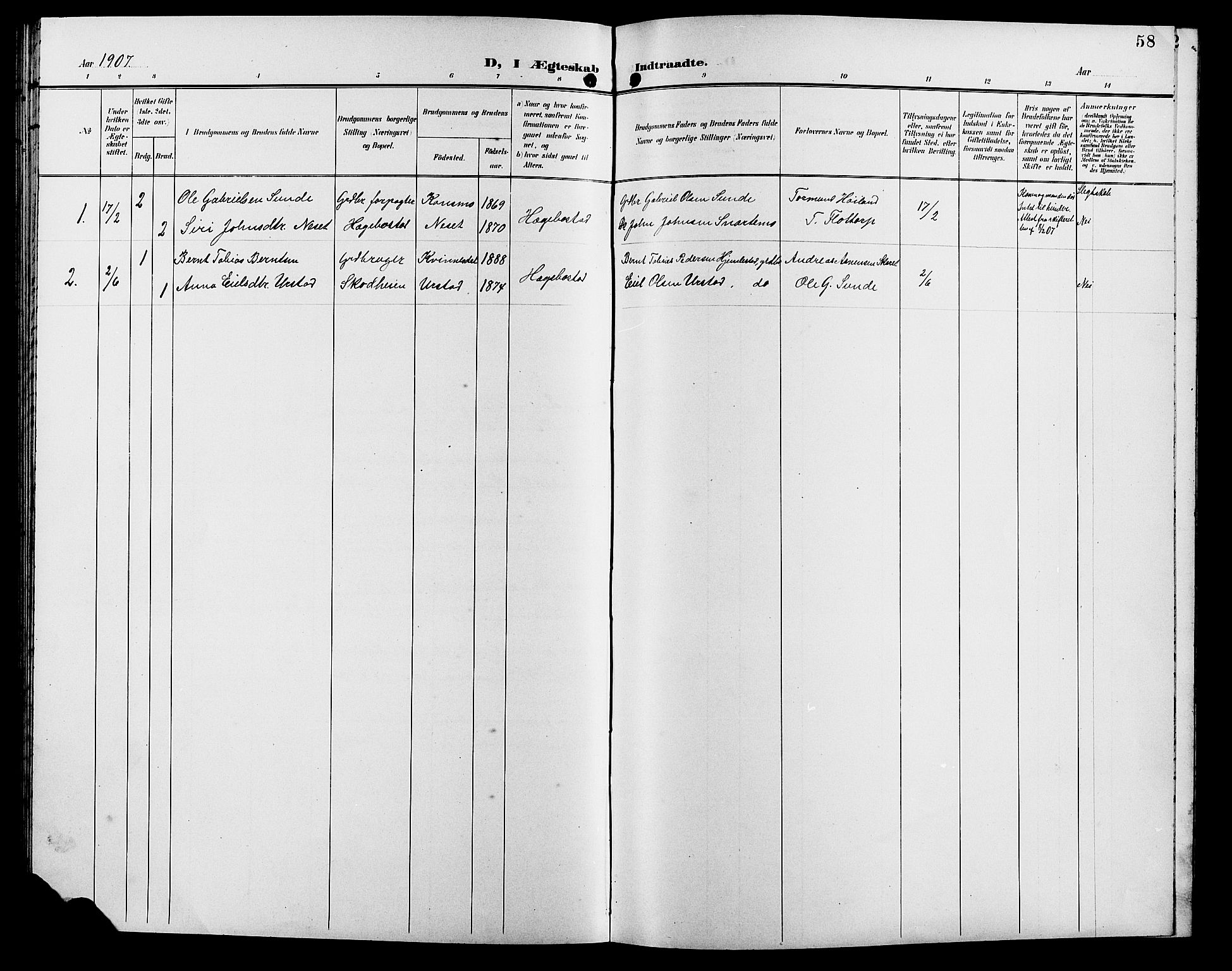 Hægebostad sokneprestkontor, SAK/1111-0024/F/Fb/Fba/L0004: Klokkerbok nr. B 4, 1897-1907, s. 58