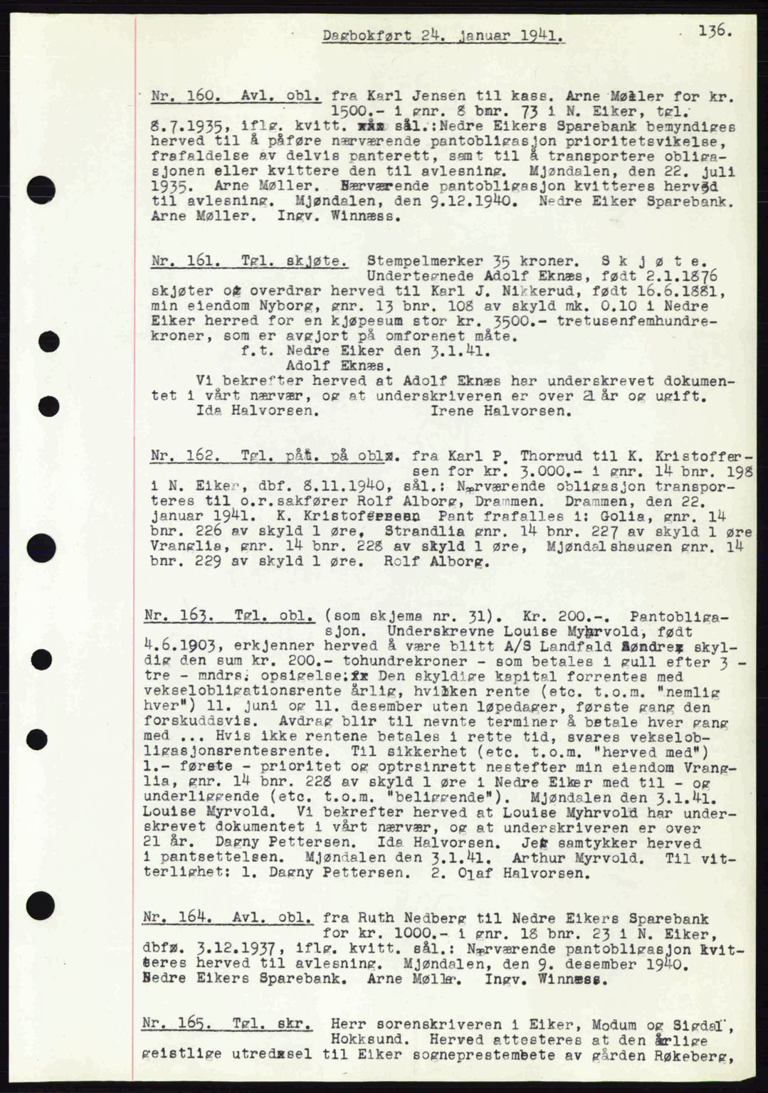 Eiker, Modum og Sigdal sorenskriveri, SAKO/A-123/G/Ga/Gab/L0043: Pantebok nr. A13, 1940-1941, Dagboknr: 160/1941