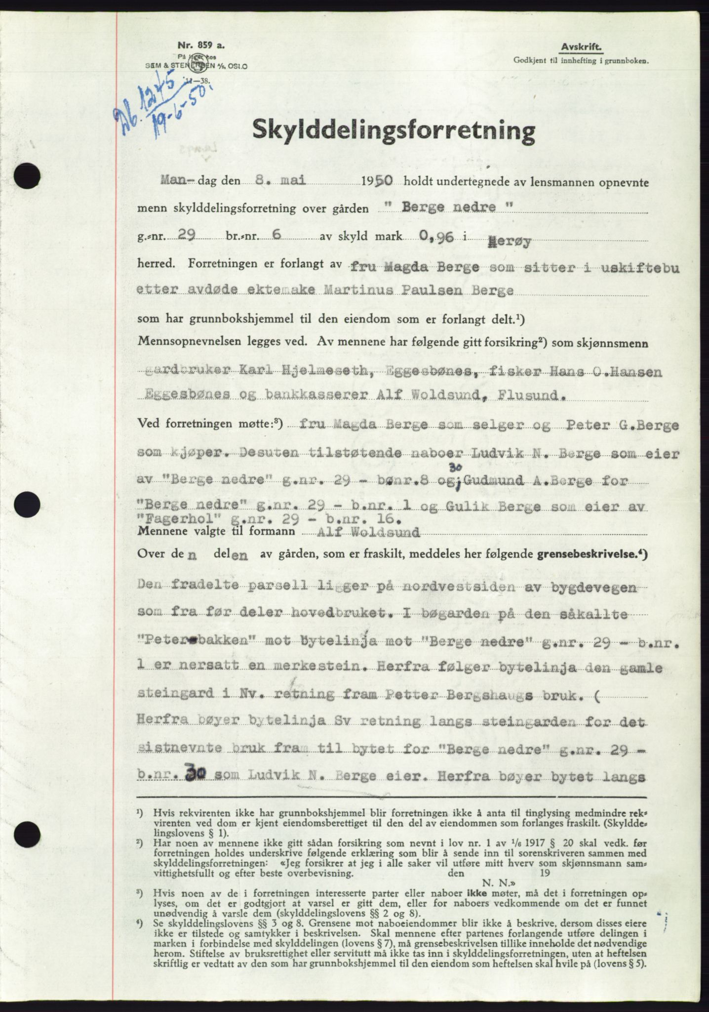 Søre Sunnmøre sorenskriveri, SAT/A-4122/1/2/2C/L0087: Pantebok nr. 13A, 1950-1950, Dagboknr: 1245/1950