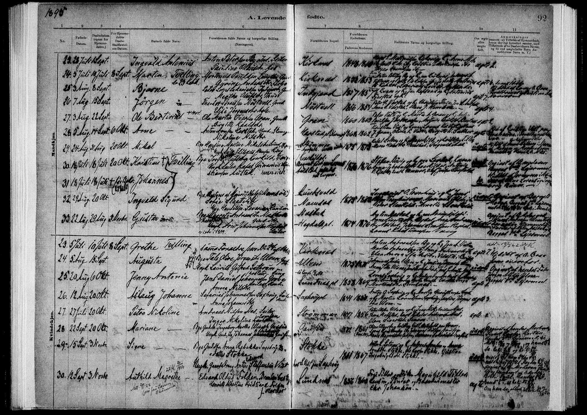 Ministerialprotokoller, klokkerbøker og fødselsregistre - Nord-Trøndelag, SAT/A-1458/730/L0285: Ministerialbok nr. 730A10, 1879-1914, s. 92