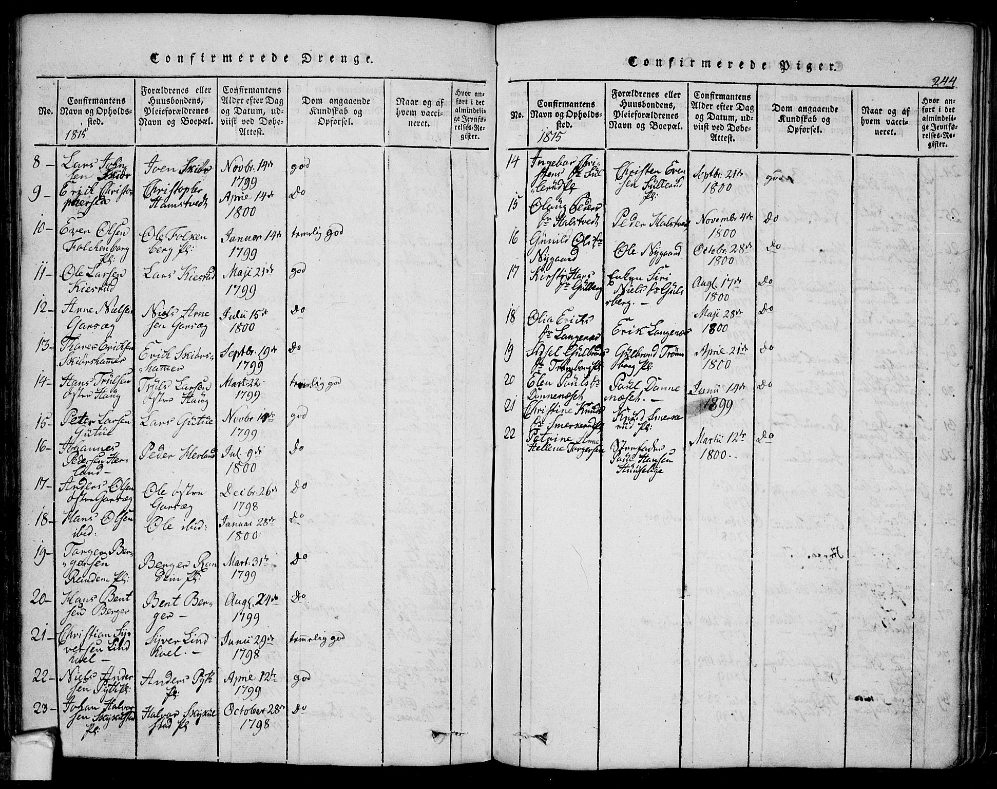 Eidsberg prestekontor Kirkebøker, SAO/A-10905/F/Fa/L0007: Ministerialbok nr. I 7, 1814-1832, s. 244