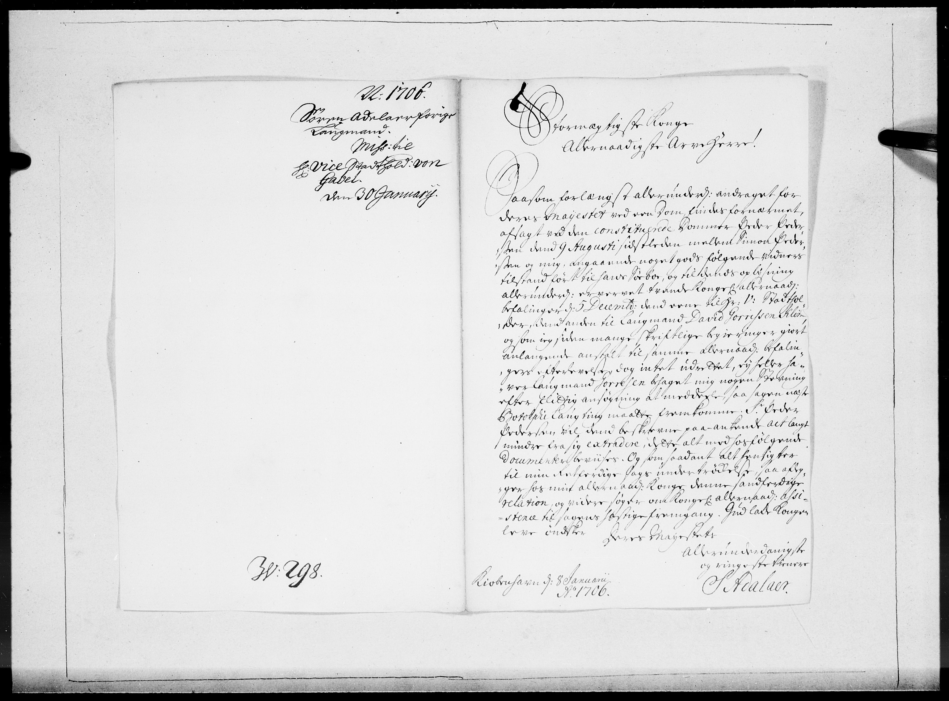 Danske Kanselli 1572-1799, RA/EA-3023/F/Fc/Fcc/Fcca/L0060: Norske innlegg 1572-1799, Mgl. nov.-des., 1706, s. 19