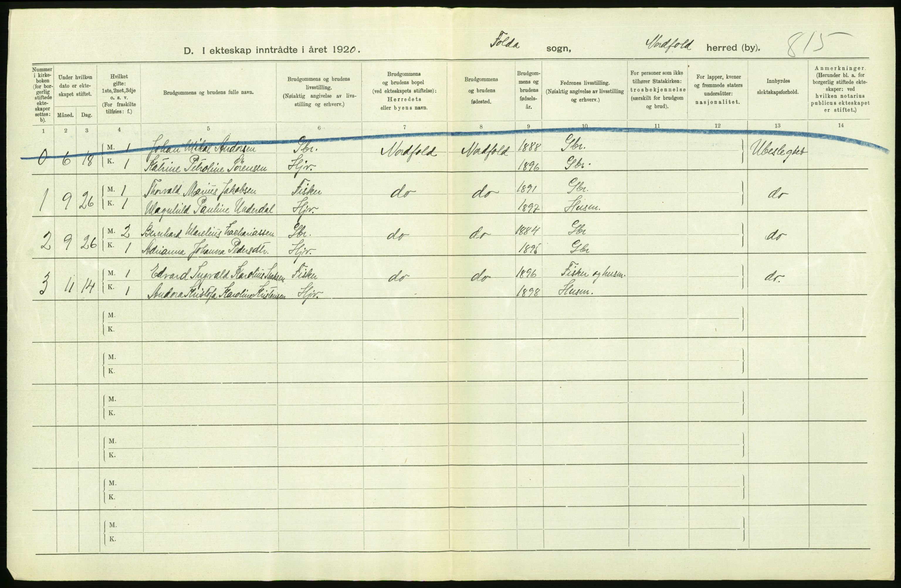 Statistisk sentralbyrå, Sosiodemografiske emner, Befolkning, RA/S-2228/D/Df/Dfb/Dfbj/L0057: Nordland fylke: Gifte, dødfødte. Bygder og byer., 1920, s. 176