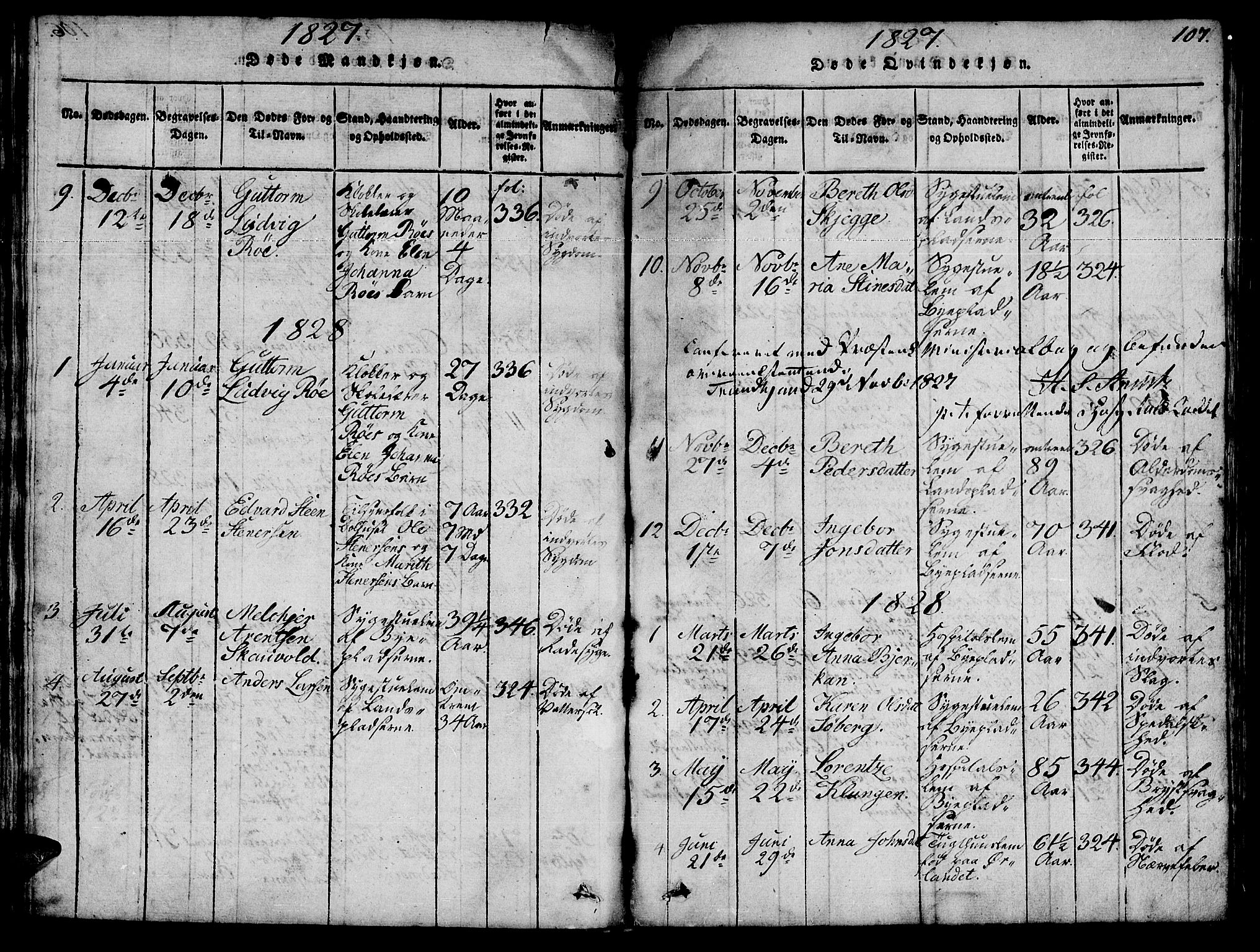 Ministerialprotokoller, klokkerbøker og fødselsregistre - Sør-Trøndelag, AV/SAT-A-1456/623/L0478: Klokkerbok nr. 623C01, 1815-1873, s. 107