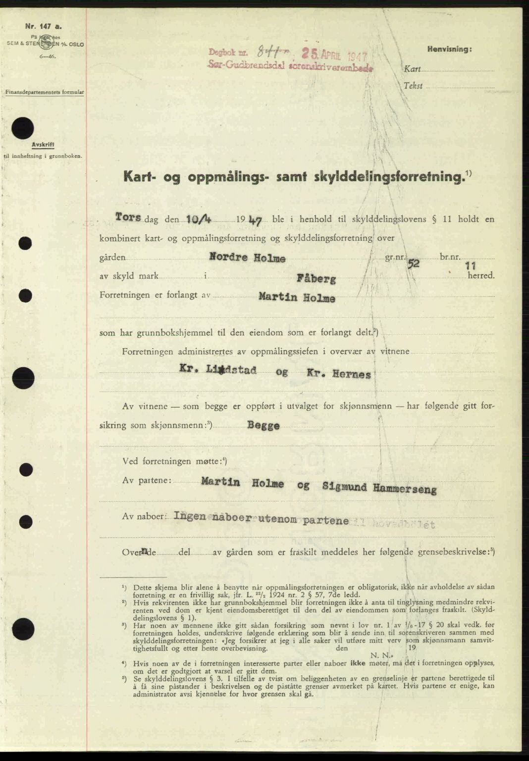 Sør-Gudbrandsdal tingrett, SAH/TING-004/H/Hb/Hbd/L0018: Pantebok nr. A18, 1947-1947, Dagboknr: 841/1947