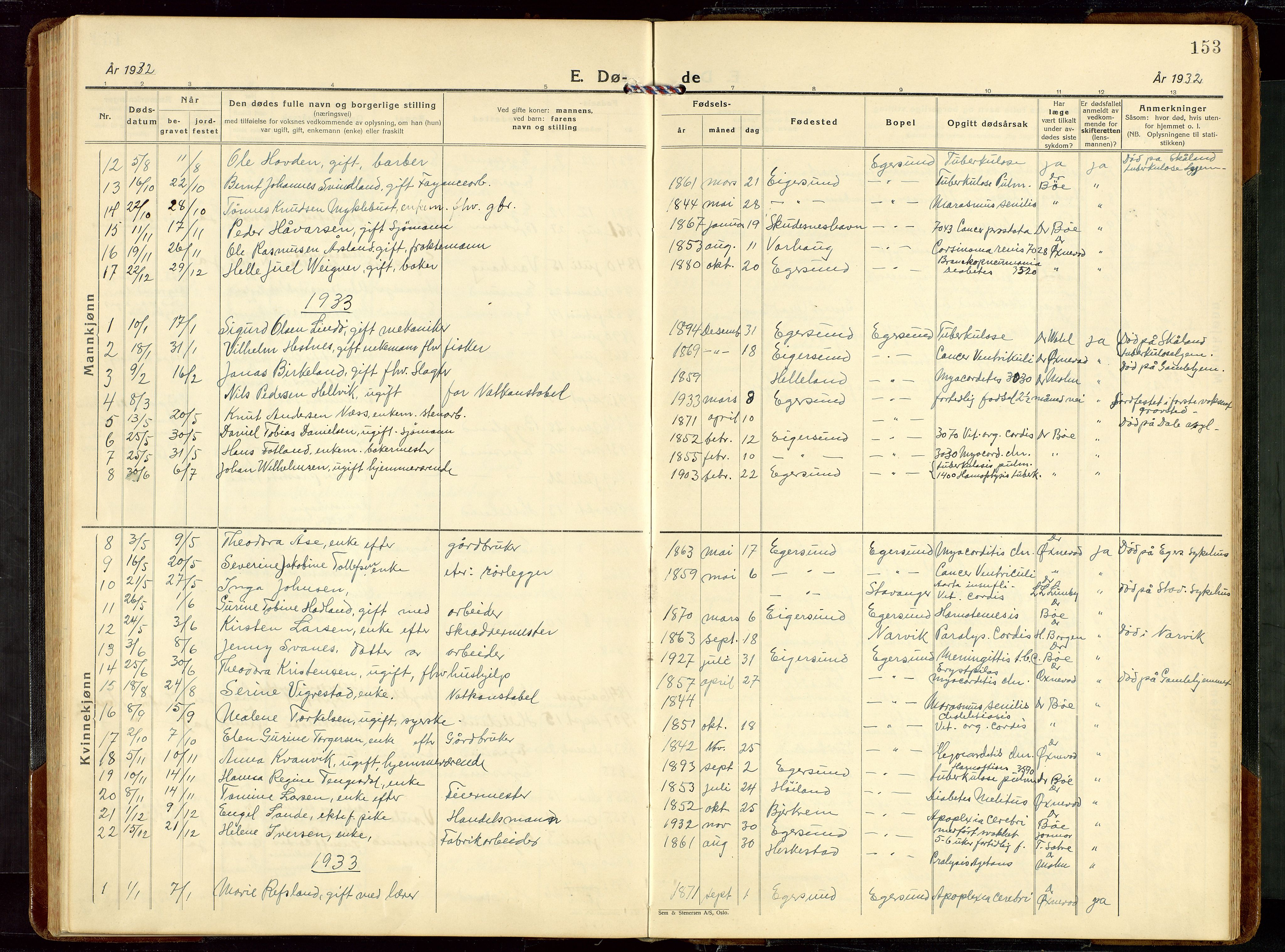 Eigersund sokneprestkontor, AV/SAST-A-101807/S09/L0014: Klokkerbok nr. B 14, 1931-1949, s. 153