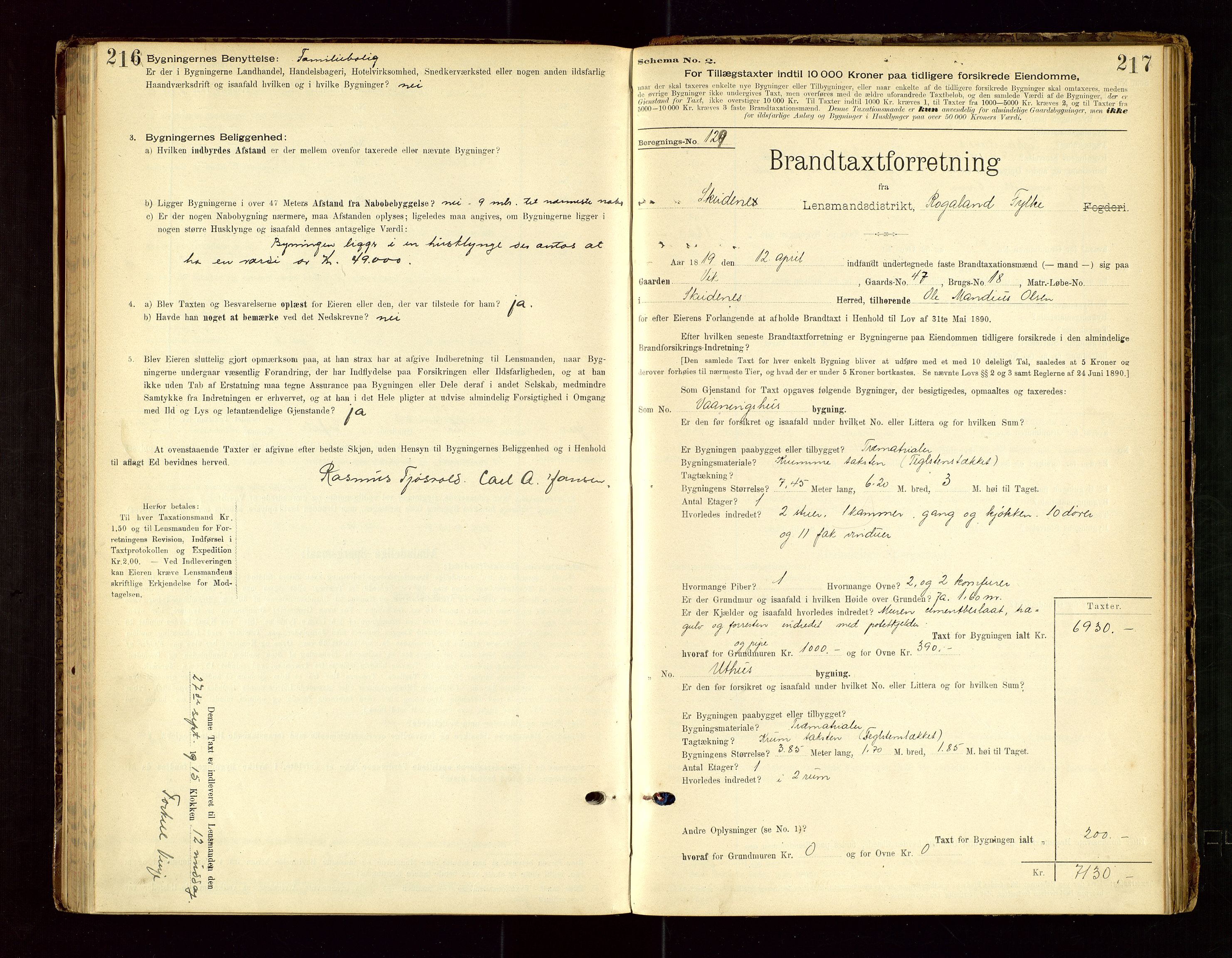 Skudenes lensmannskontor, AV/SAST-A-100444/Gob/L0001: "Brandtaxationsprotokoll", 1895-1924, s. 216-217