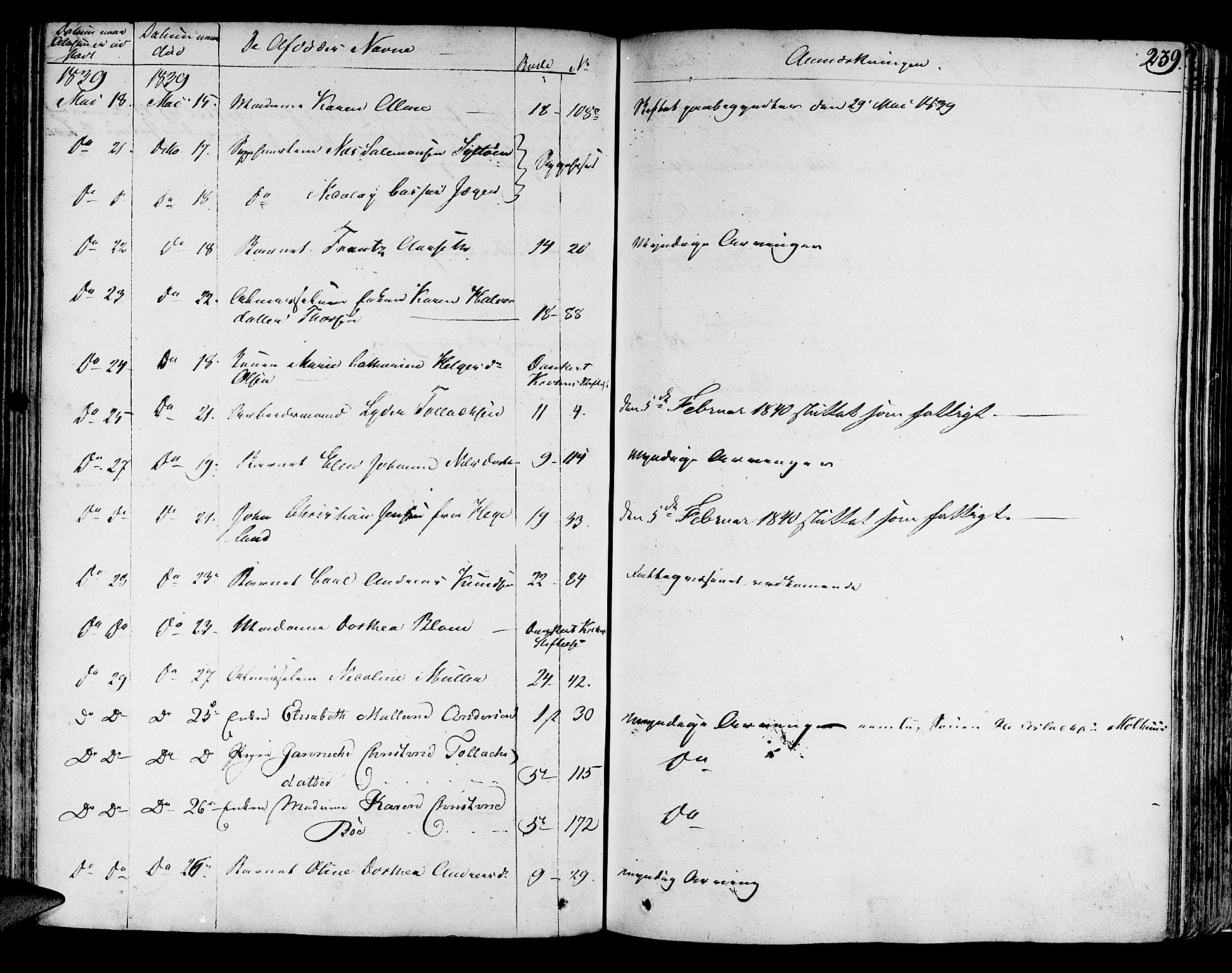 Byfogd og Byskriver i Bergen, AV/SAB-A-3401/06/06Na/L0001: Dødsfallsjournaler, 1821-1847, s. 238b-239a