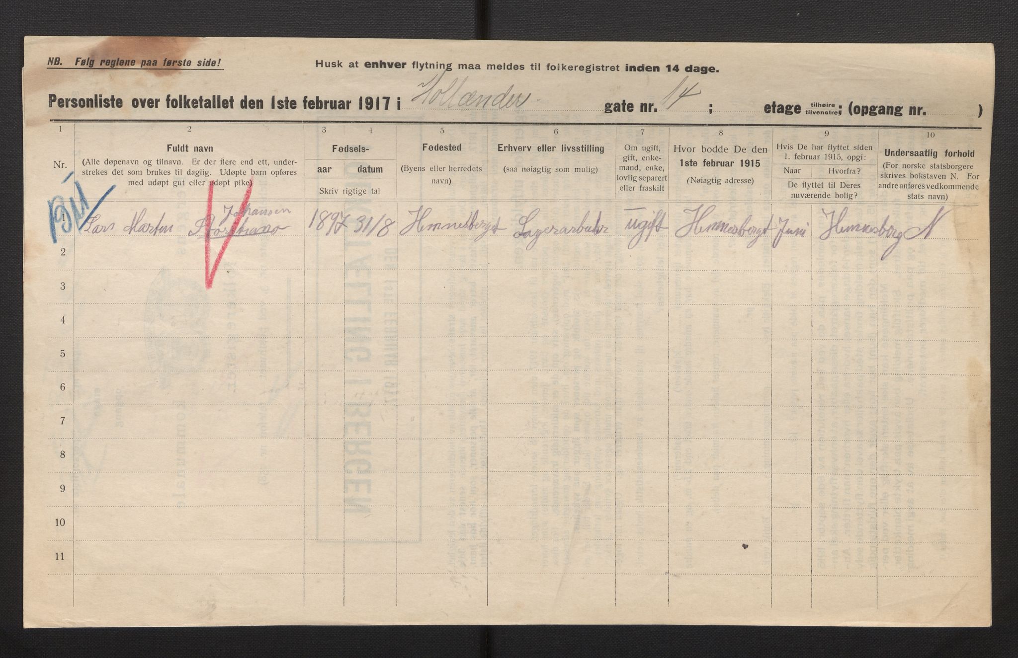 SAB, Kommunal folketelling 1917 for Bergen kjøpstad, 1917, s. 15008