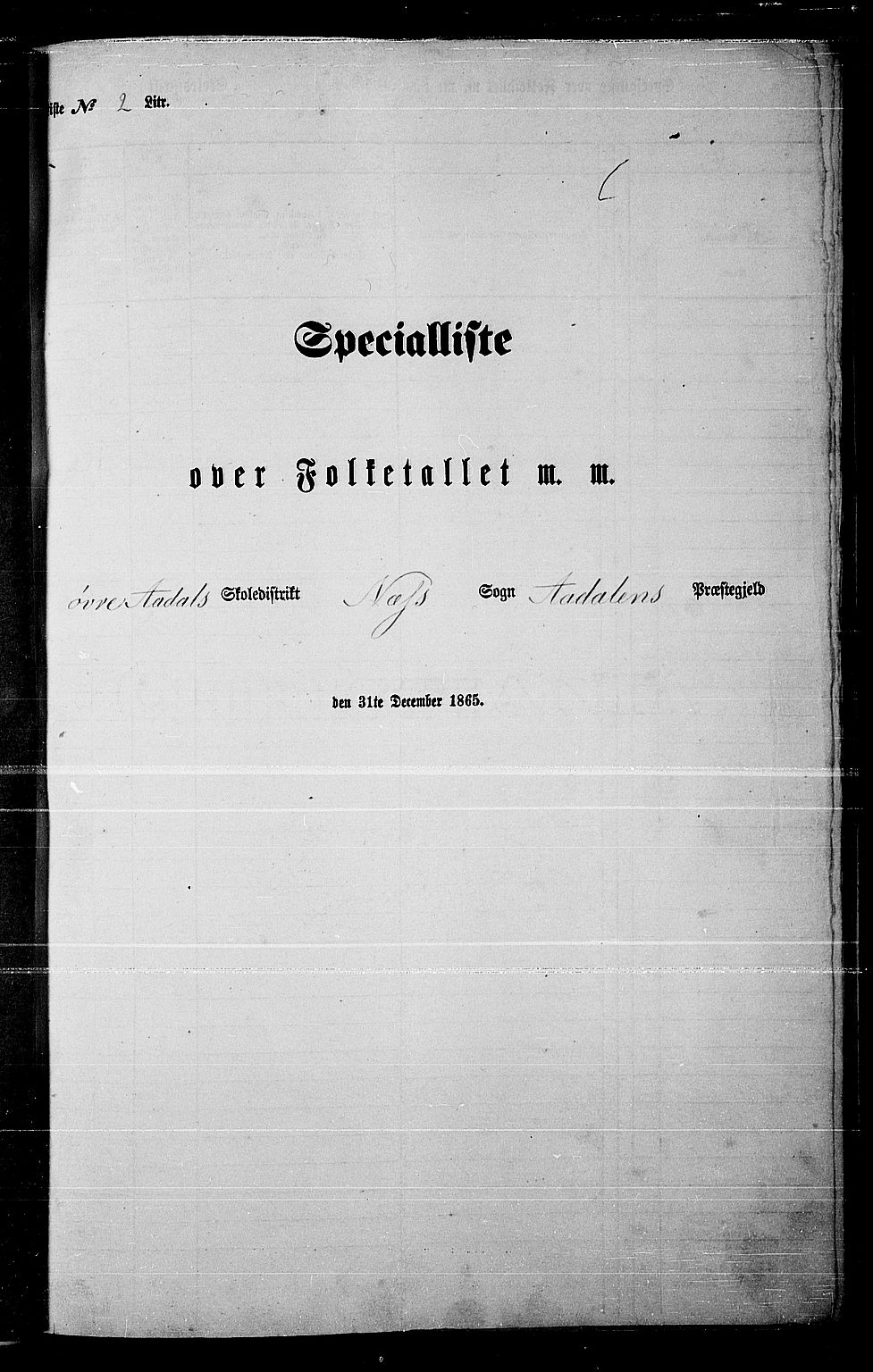 RA, Folketelling 1865 for 0614P Ådal prestegjeld, 1865, s. 22
