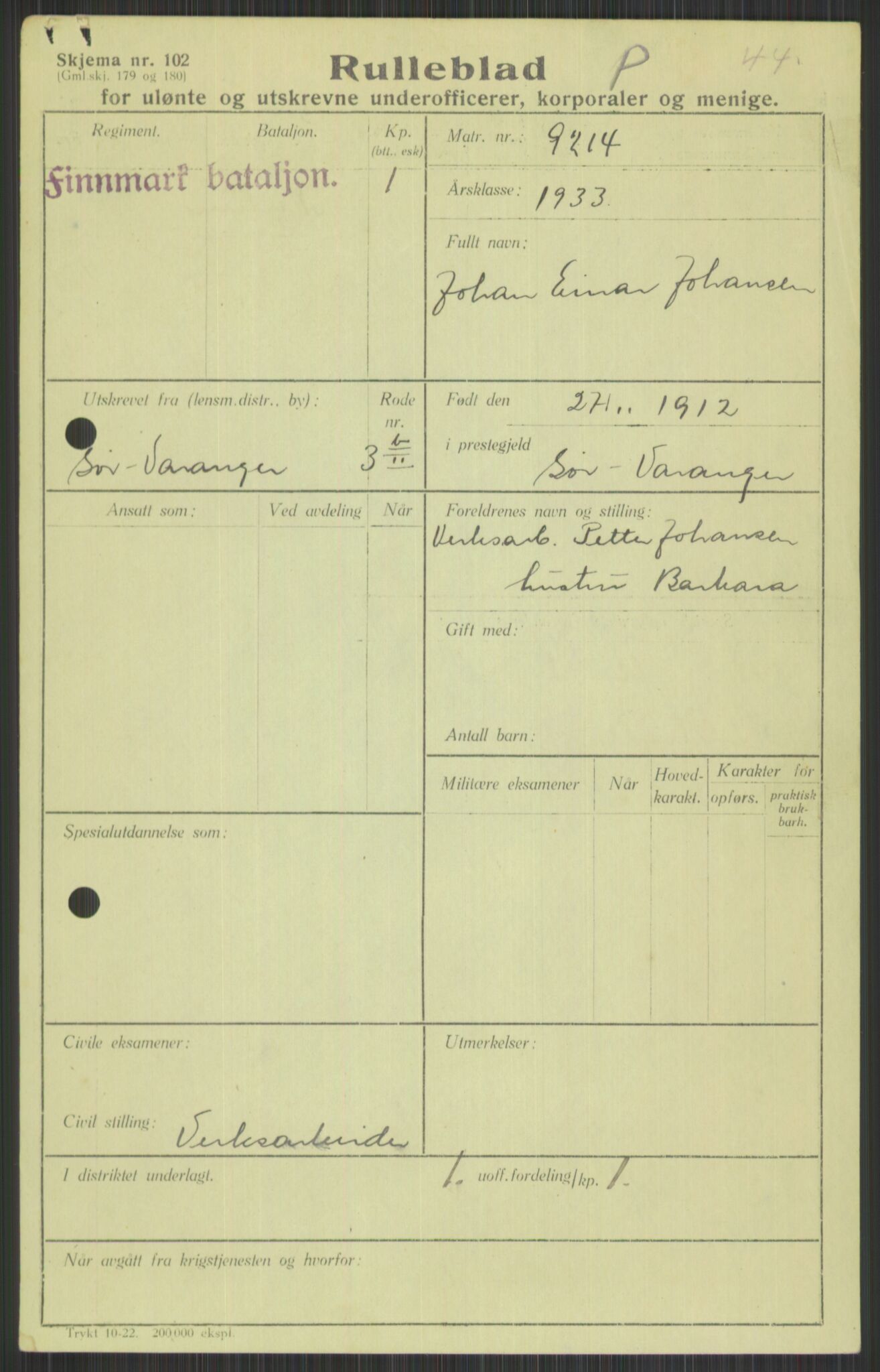 Forsvaret, Varanger bataljon, AV/RA-RAFA-2258/1/D/L0440: Rulleblad for fødte 1892-1912, 1892-1912, s. 1633