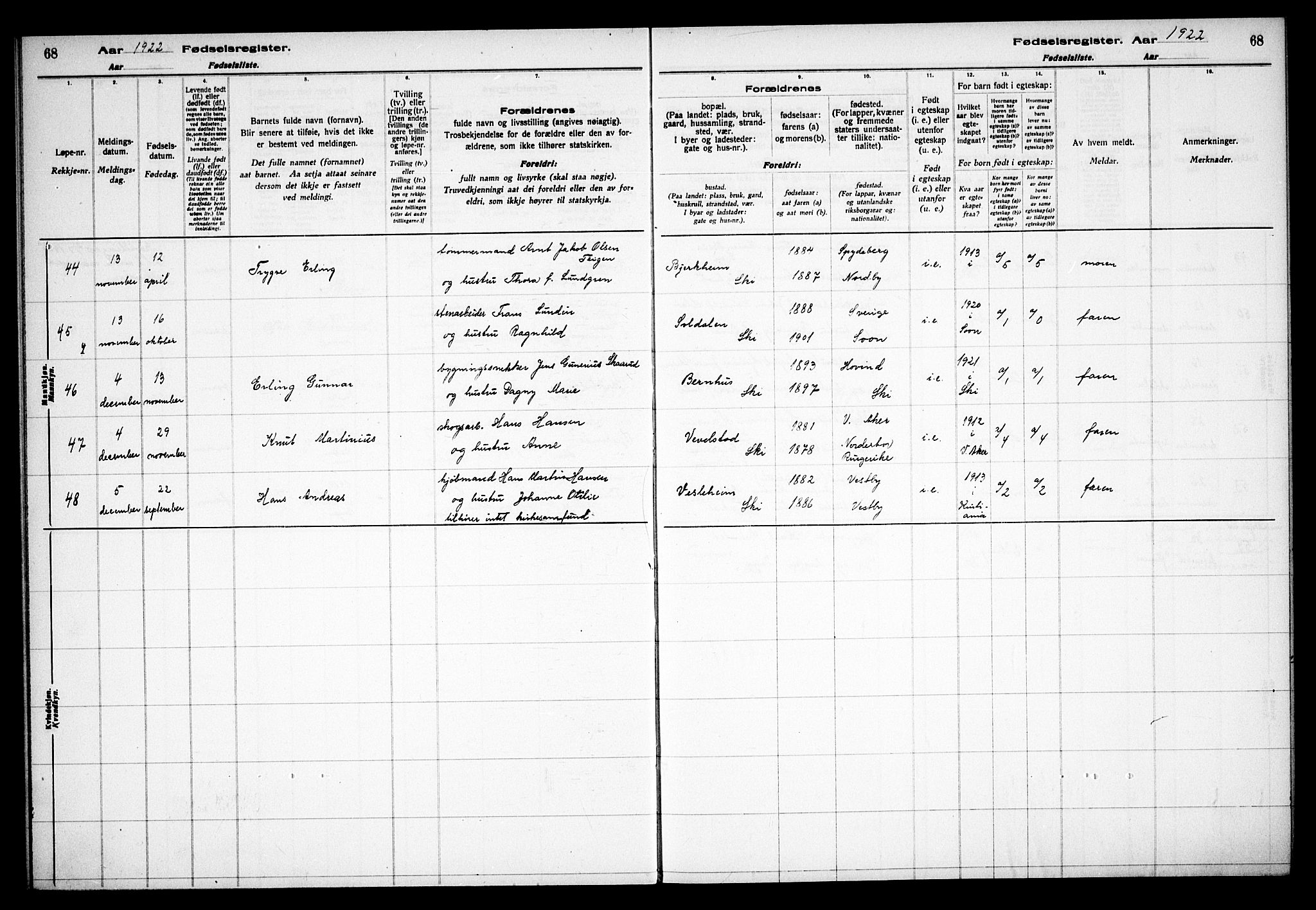 Kråkstad prestekontor Kirkebøker, AV/SAO-A-10125a/J/Jb/L0001: Fødselsregister nr. II 1, 1916-1936, s. 68