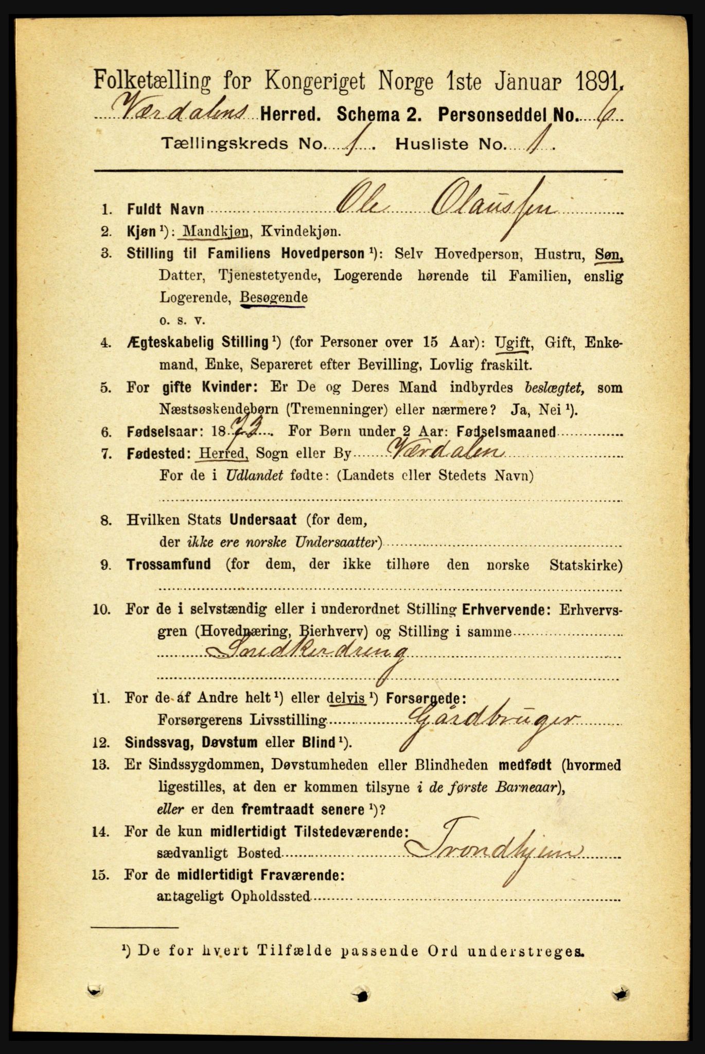 RA, Folketelling 1891 for 1721 Verdal herred, 1891, s. 153