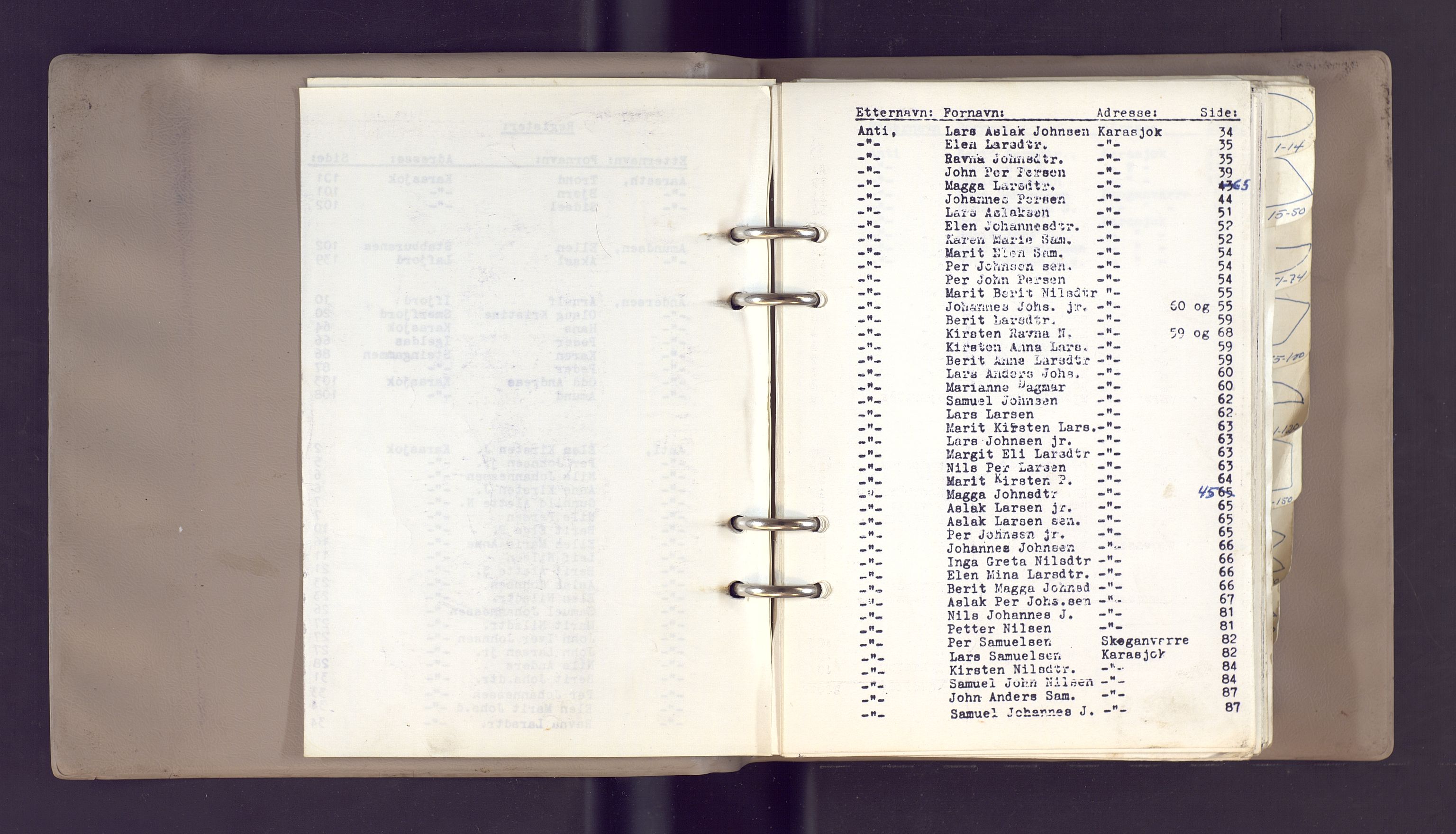 Lappefogden i Finnmark/Reindriftsforvaltningen Øst-Finnmark, AV/SATØ-S-1461/G/Gd/L0002/0001: Reinmerkeregisterprotokoller / Reinmerkeregisterprotokoll for Karasjok reinsogn, 1967