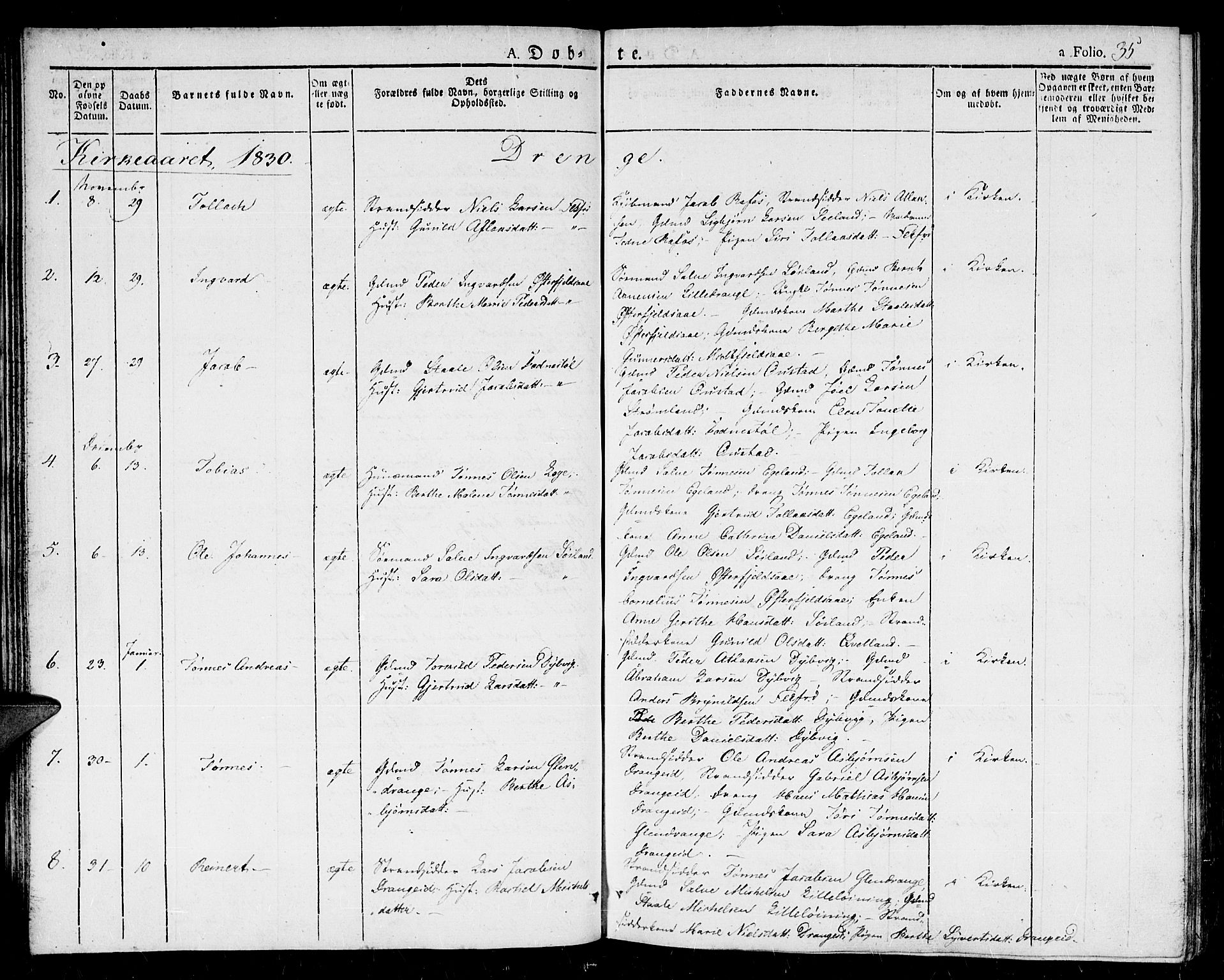 Flekkefjord sokneprestkontor, AV/SAK-1111-0012/F/Fb/Fbc/L0004: Klokkerbok nr. B 4, 1827-1846, s. 35