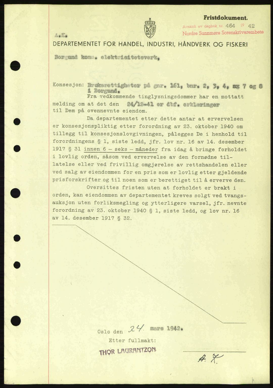 Nordre Sunnmøre sorenskriveri, SAT/A-0006/1/2/2C/2Ca: Pantebok nr. B1-6, 1938-1942, Dagboknr: 464/1942