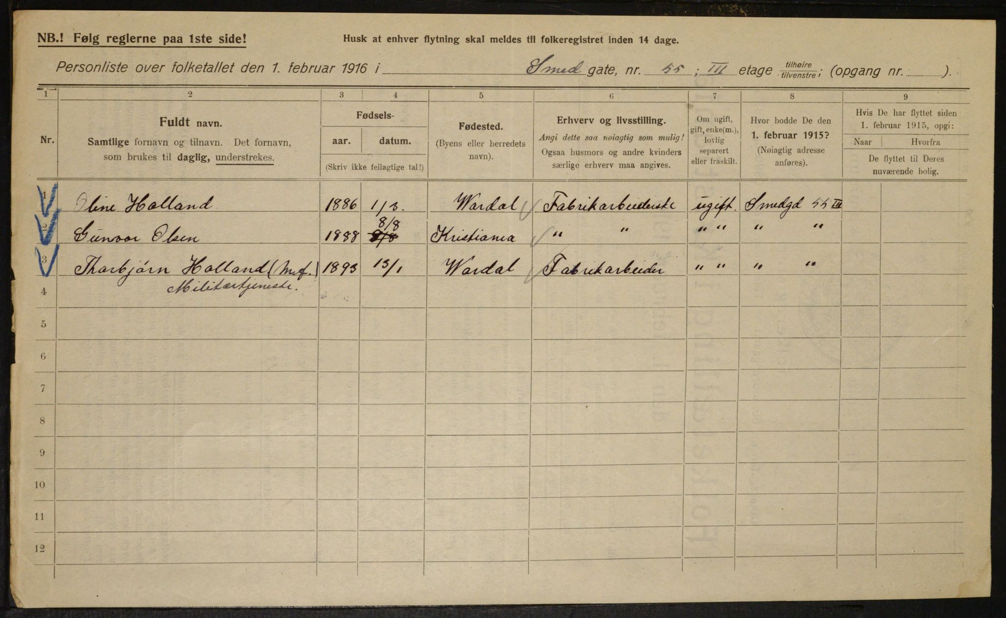 OBA, Kommunal folketelling 1.2.1916 for Kristiania, 1916, s. 100157