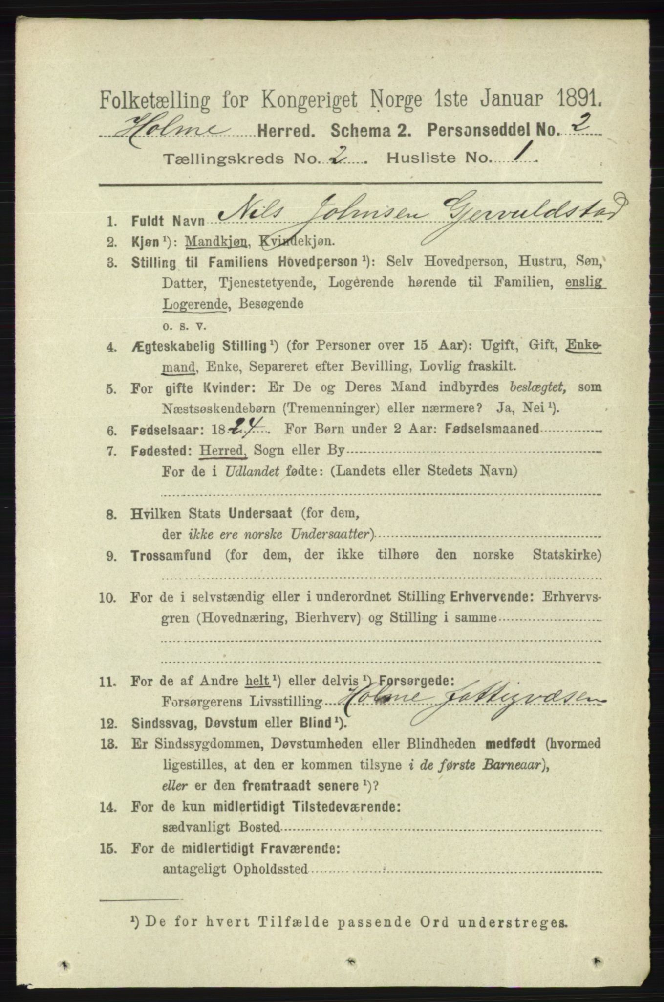 RA, Folketelling 1891 for 1020 Holum herred, 1891, s. 279