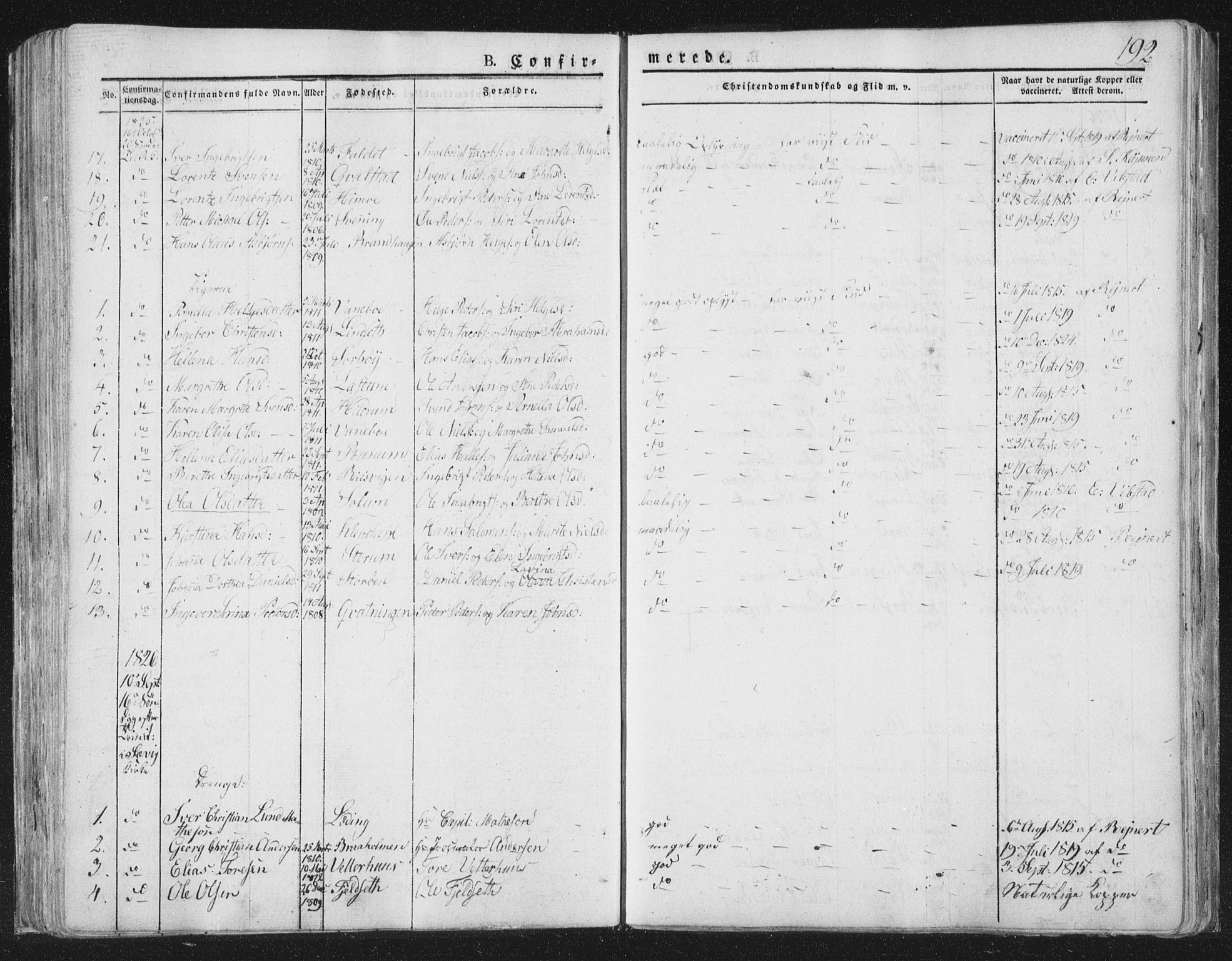 Ministerialprotokoller, klokkerbøker og fødselsregistre - Nord-Trøndelag, AV/SAT-A-1458/764/L0551: Ministerialbok nr. 764A07a, 1824-1864, s. 192