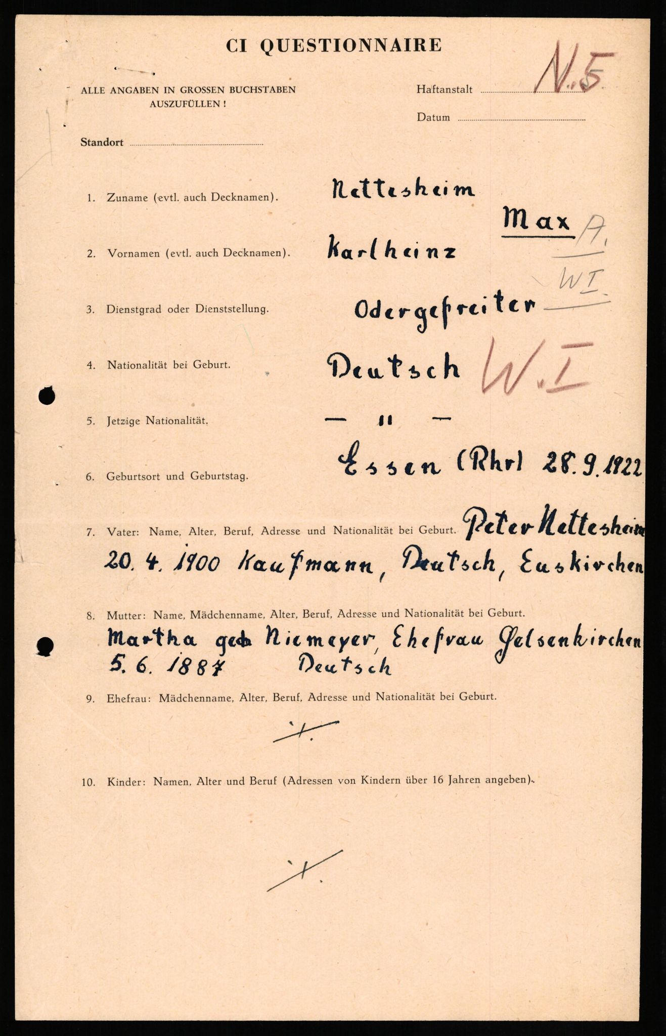 Forsvaret, Forsvarets overkommando II, AV/RA-RAFA-3915/D/Db/L0023: CI Questionaires. Tyske okkupasjonsstyrker i Norge. Tyskere., 1945-1946, s. 559