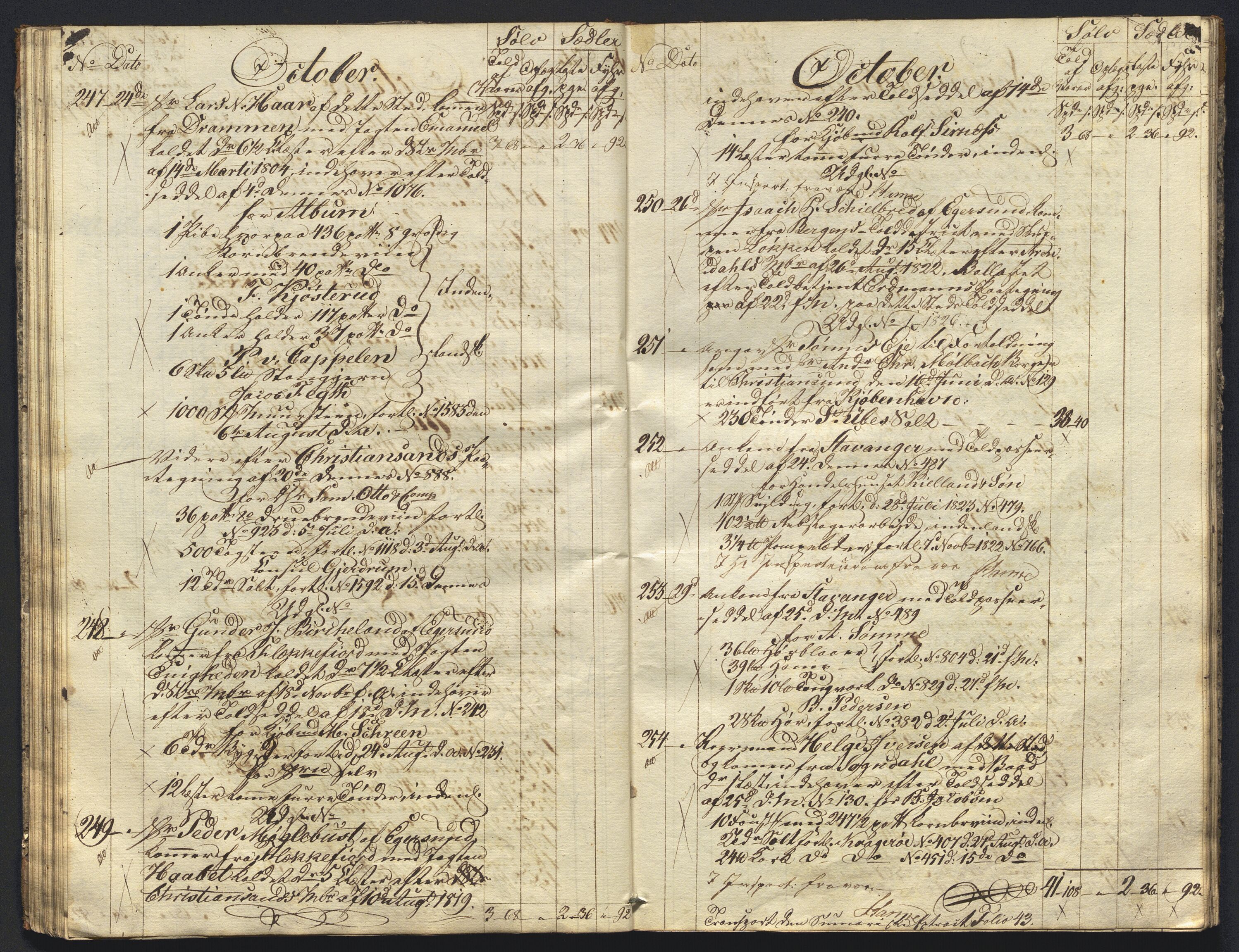 Revisjonsdepartementet, 2. revisjonskontor, AV/RA-S-1115/E/E015/L0059: Egersund: Tollbok, 1825, s. 36b-37a