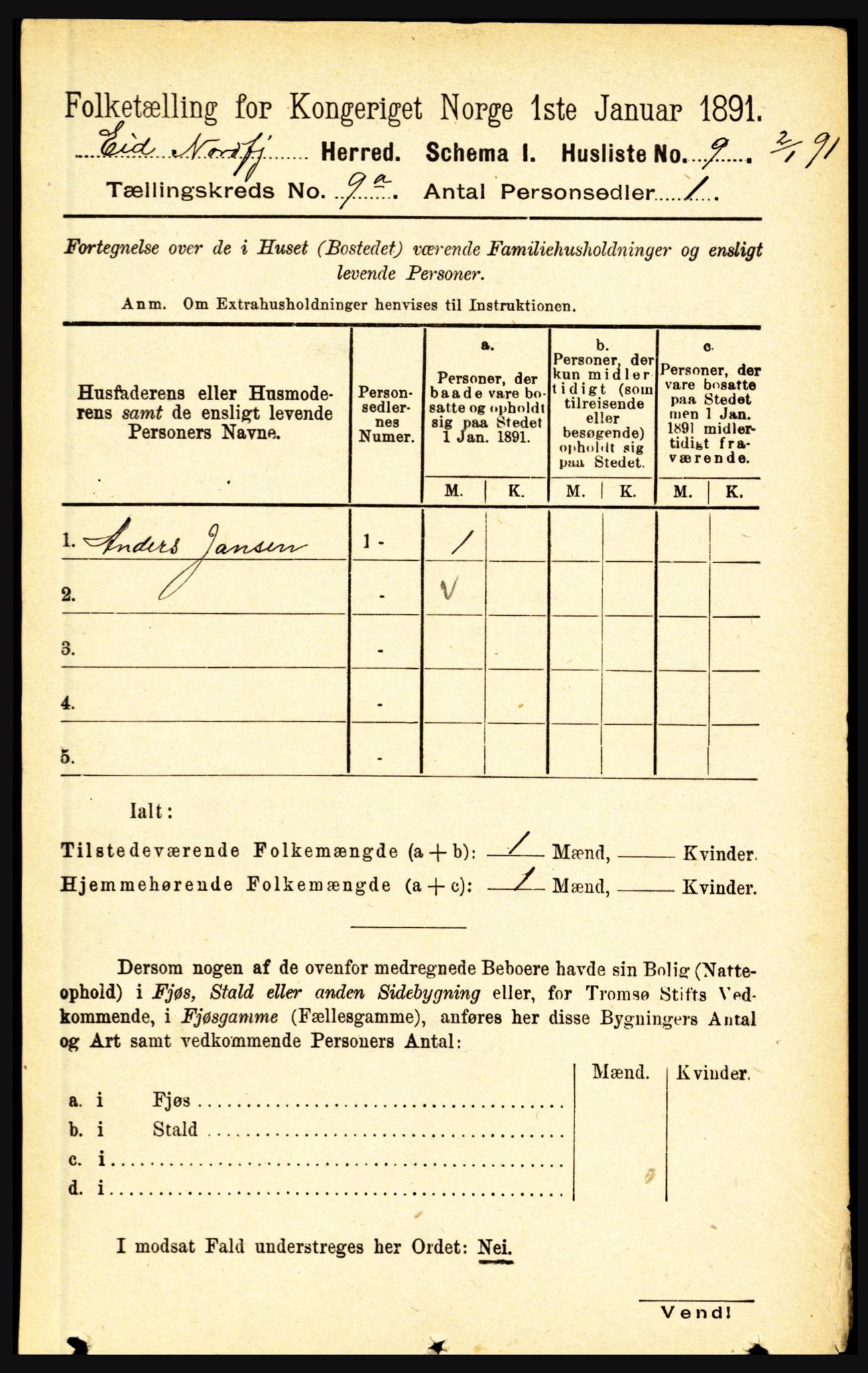 RA, Folketelling 1891 for 1443 Eid herred, 1891, s. 2155